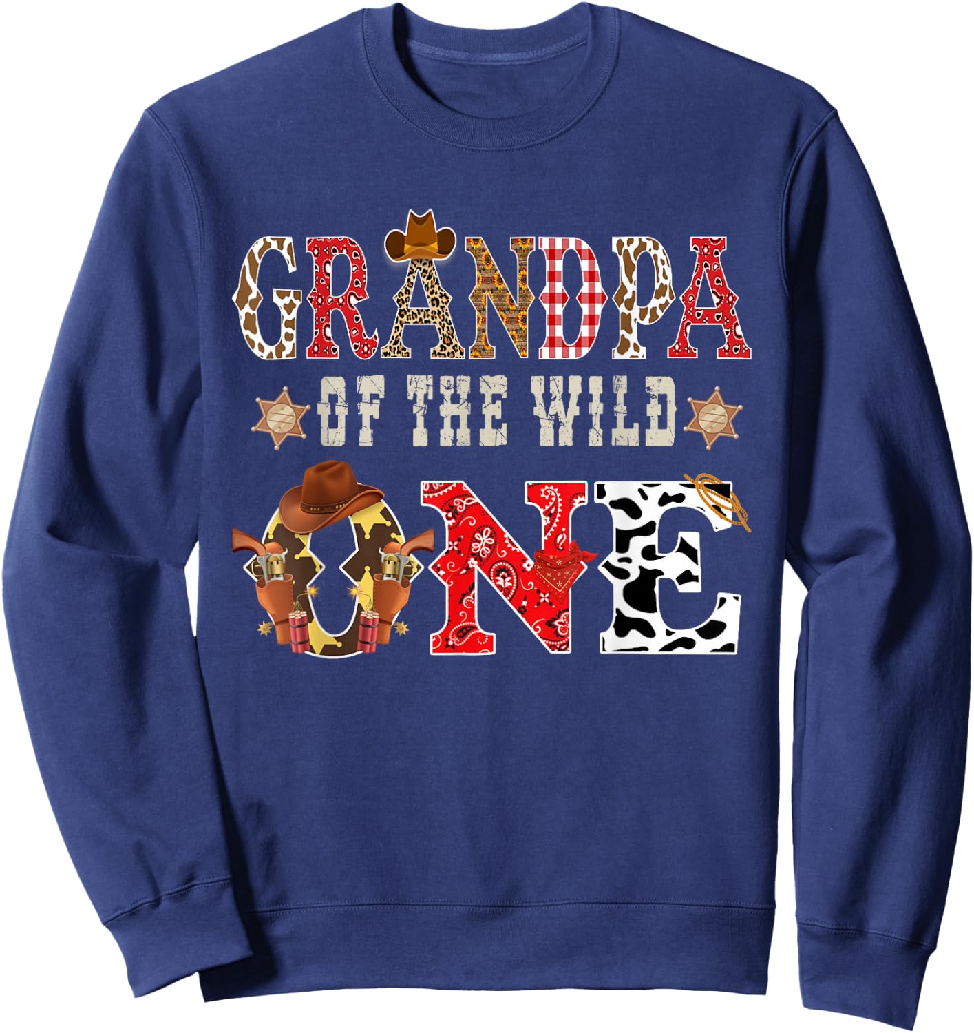 Grandpa of The Wild One Cowboy Western Rodeo Party Matching Sweatshirt - Sweatshirt | Navy