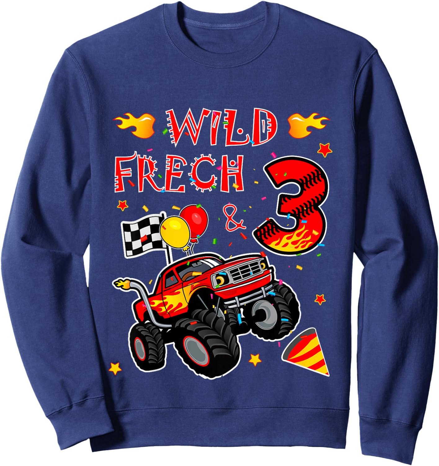 Children's Birthday Monster Truck - Wild Cheeky and Three - Boy 3 , black Sweatshirt - Sweatshirt | Navy