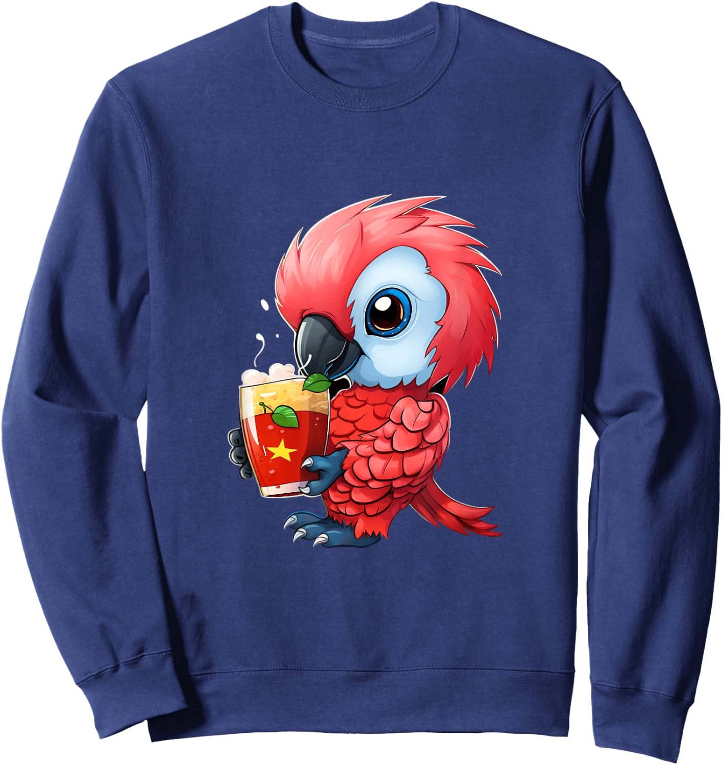 Parrot Strawberry Milk Drinking Parrot Bird Lover Sweatshirt - Sweatshirt | Navy