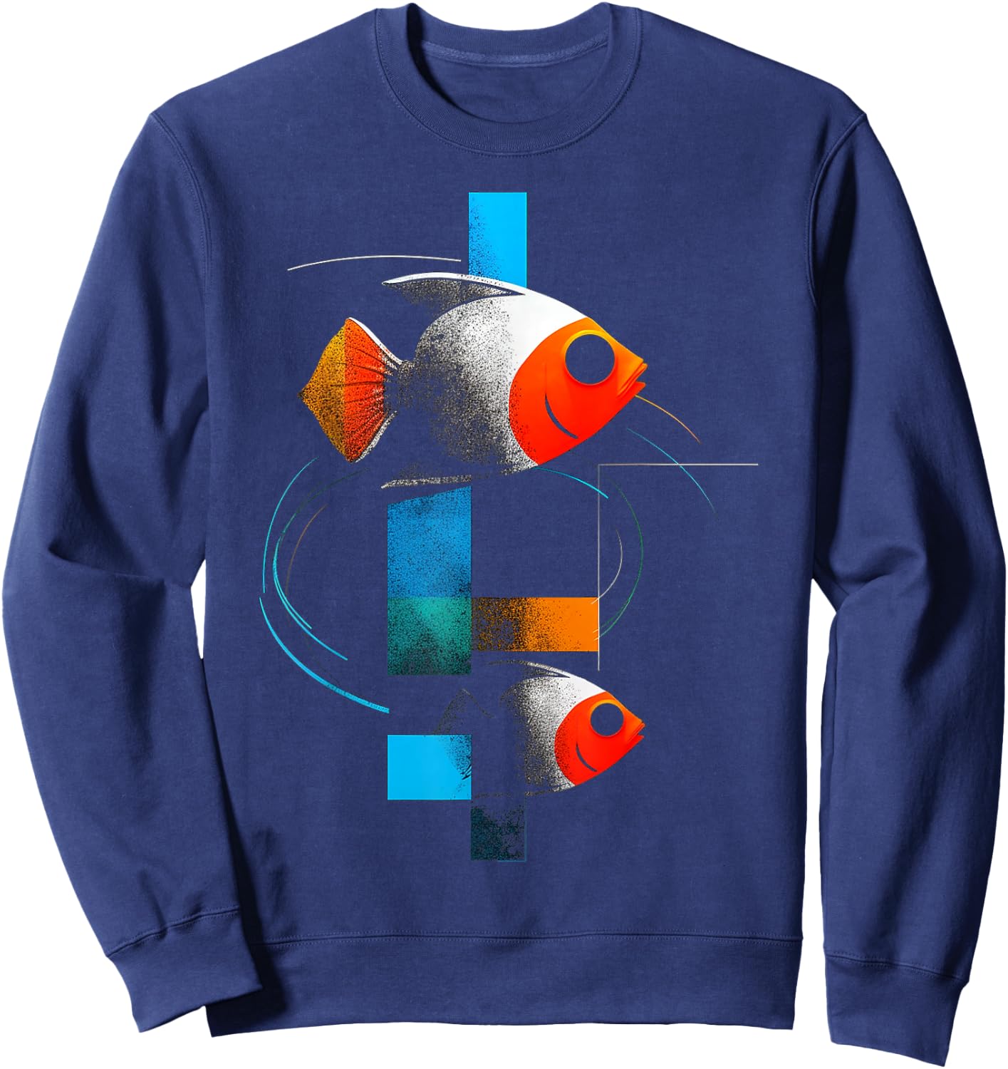 @n!mal - Fische, geometrisch, abstrakt, bunt, Tierkunst, Grafik Schwarz Kinder & Erwachsene Kurzarm Klassisch Graphic Sweatshirt - Sweatshirt | Navy