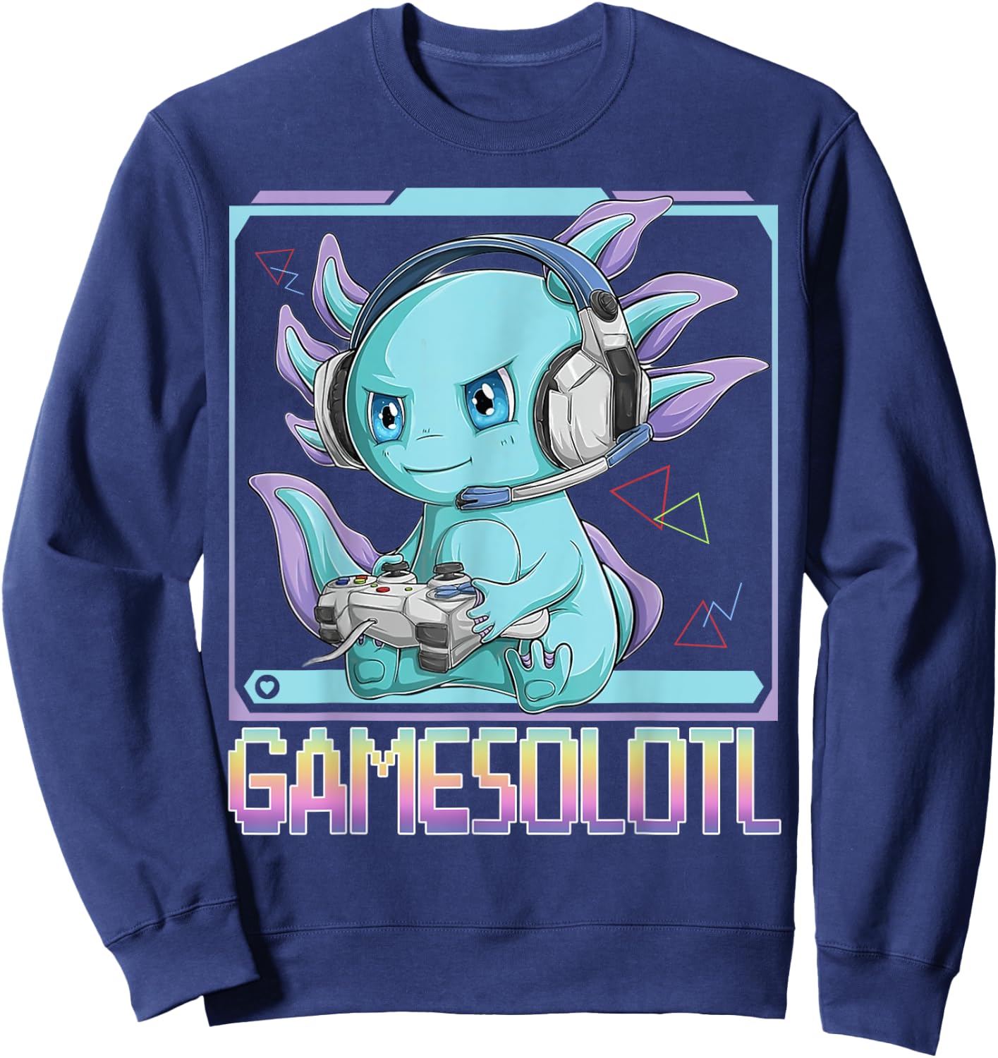 Gamesolotl Gamer Kawaii Axolotl Fish Playing Video Games Sweatshirt - Sweatshirt | Navy