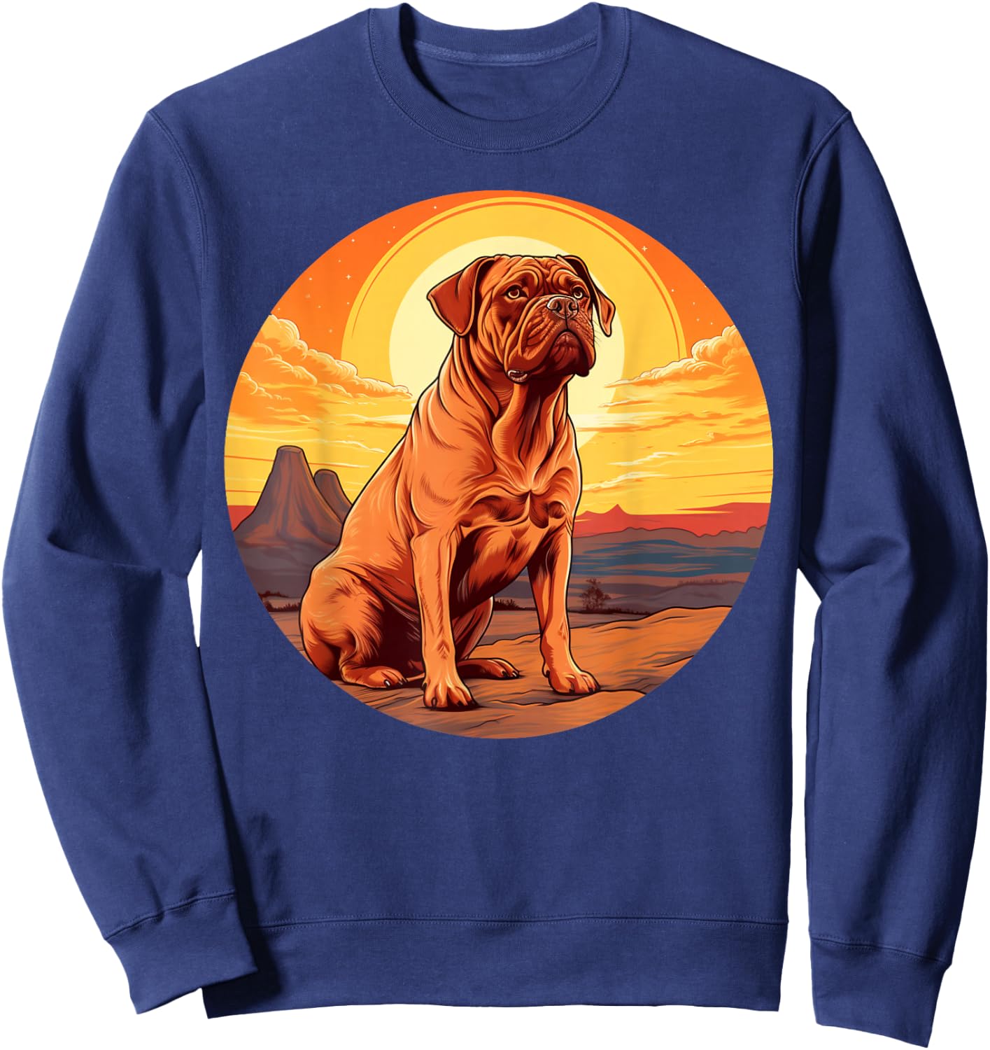 Retro Vintage Dogue de Bordeaux Dog Sunset French Mastiff Sweatshirt - Sweatshirt | Navy