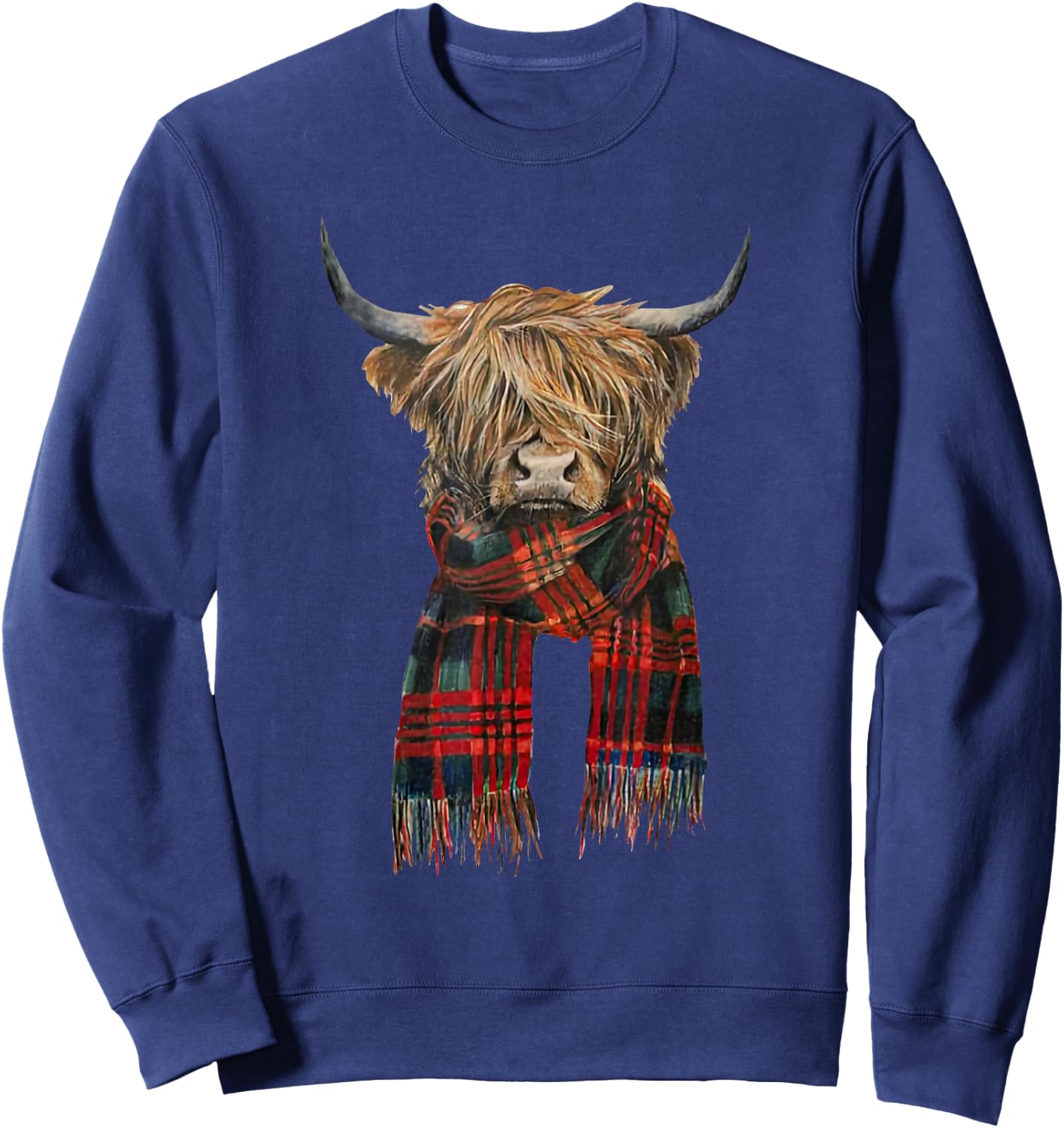 Cute Highland Cow Wearing Buffalo Plaid Scarf Farming Farmer Sweatshirt - Sweatshirt | Navy