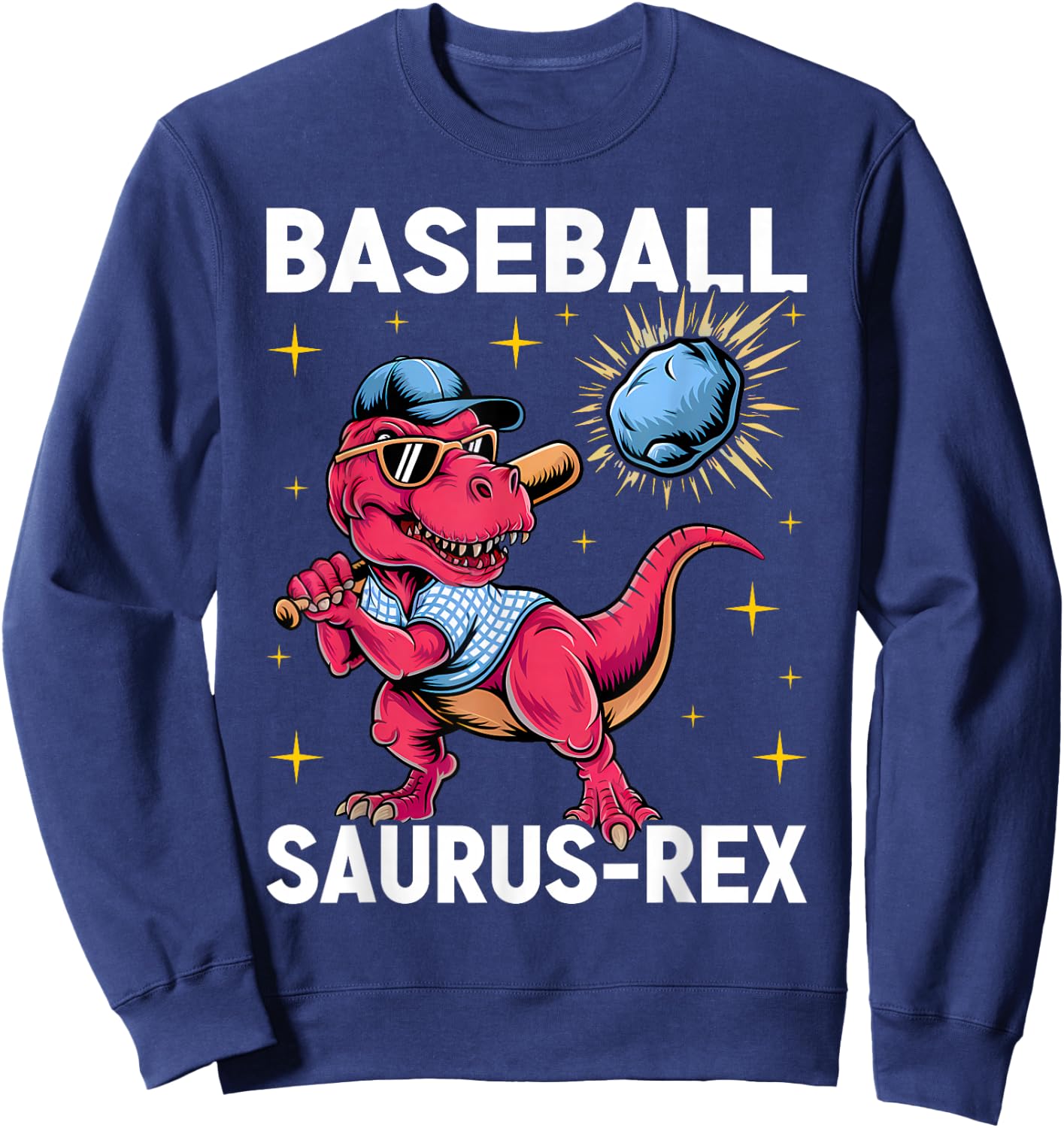 Baseballsaurus T-Rex Dinosaur Playing Baseball Dino Sports Sweatshirt - Sweatshirt | Navy