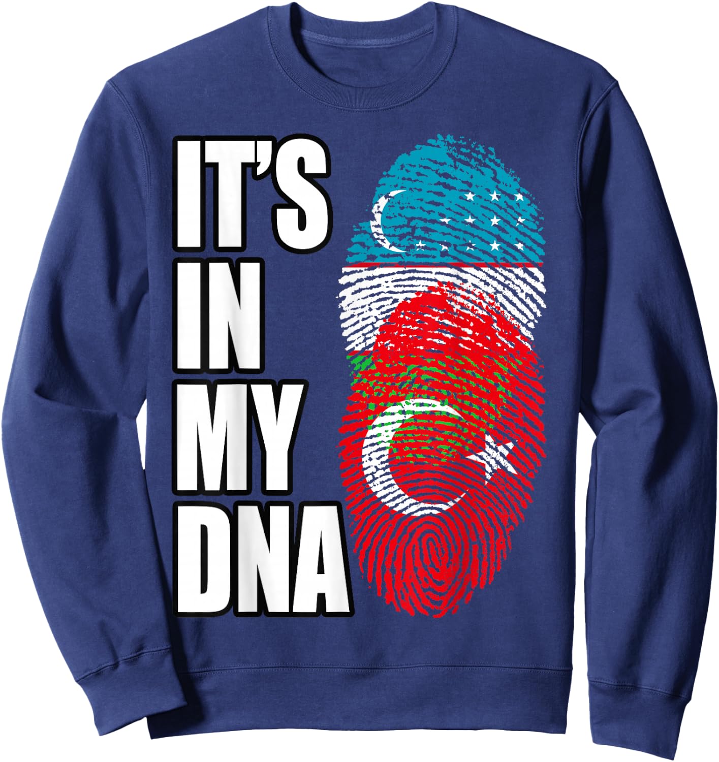 Uzbek And Turkish Mix Heritage DNA Flag Sweatshirt - Sweatshirt | Navy