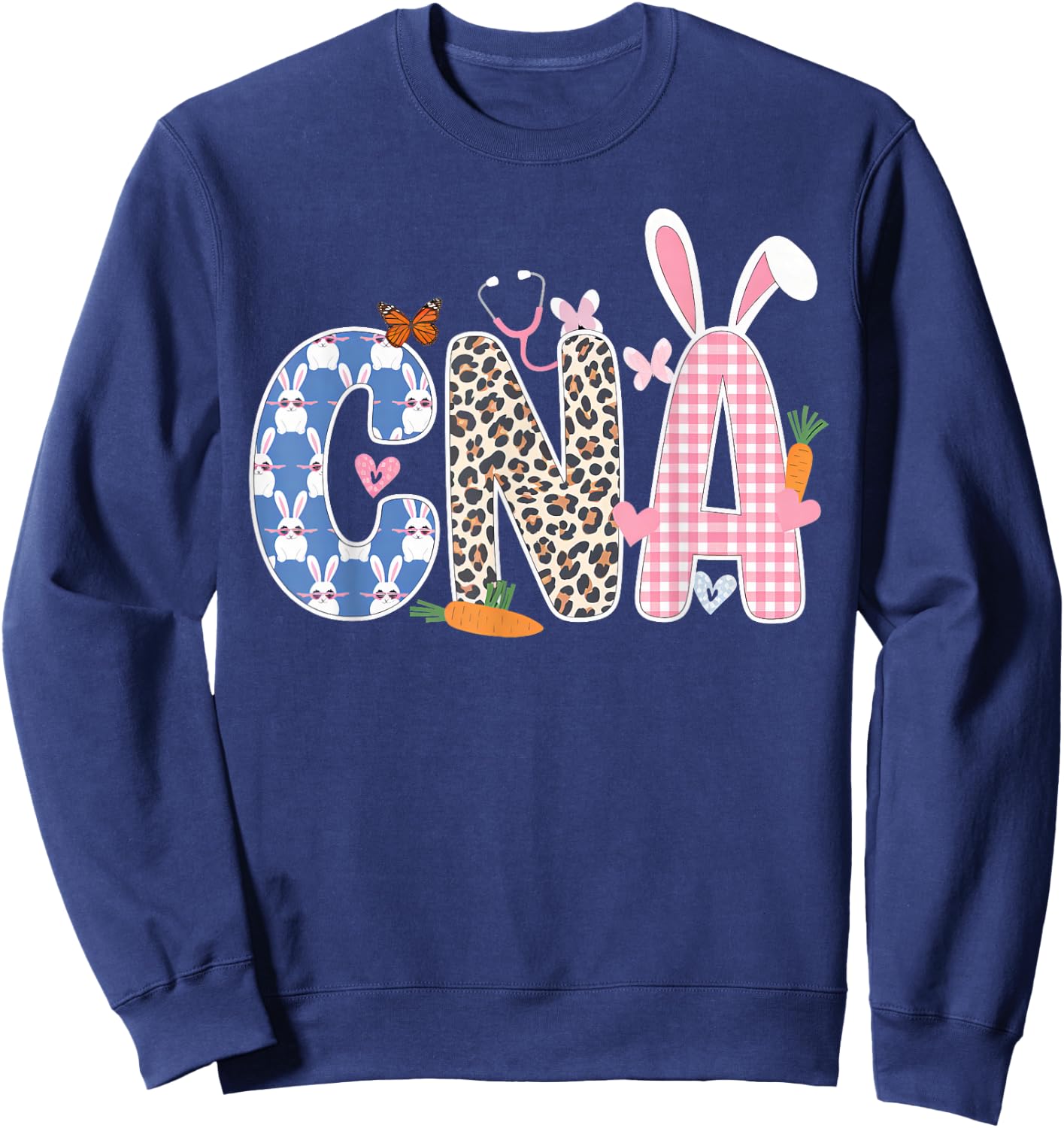CNA Bunny Women Easter Day for Nurses & Easter Lovers Women Sweatshirt - Sweatshirt | Navy