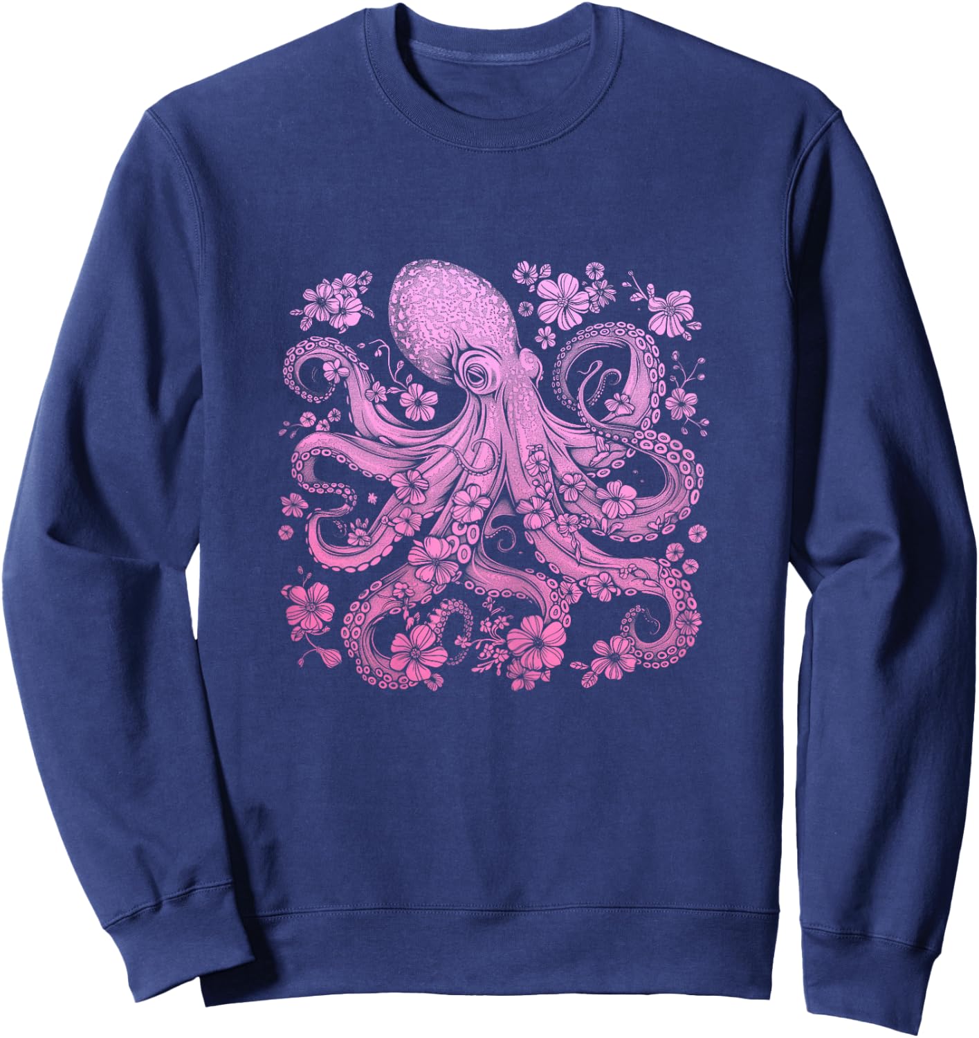 Octopus, Flowers, Octopus, Diving, Surfers, Sea Animals Sweatshirt - Sweatshirt | Navy