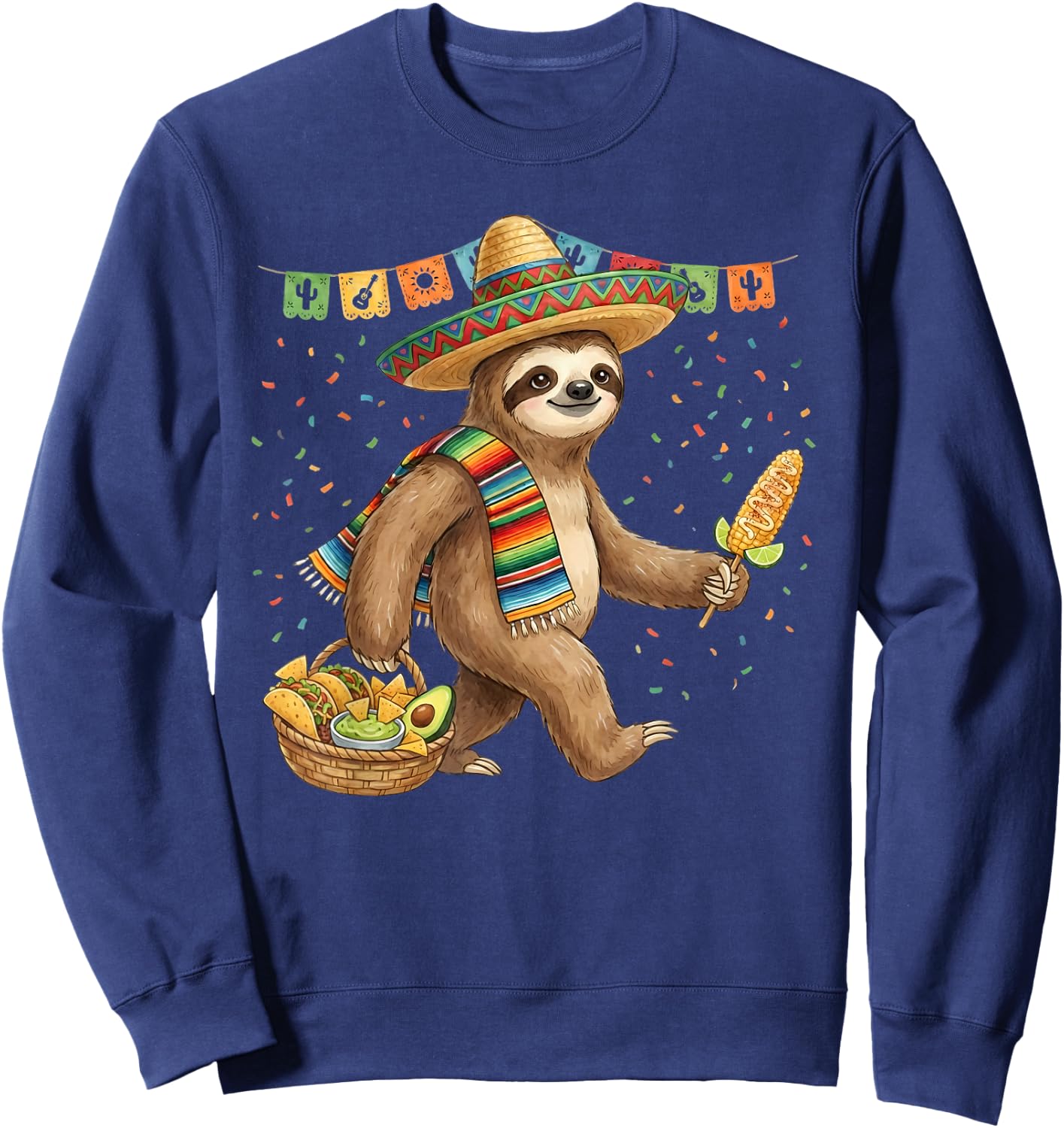 Mexican Sloth Poncho Cinco De Mayo Fiesta Sombrero Meme Sweatshirt - Sweatshirt | Navy