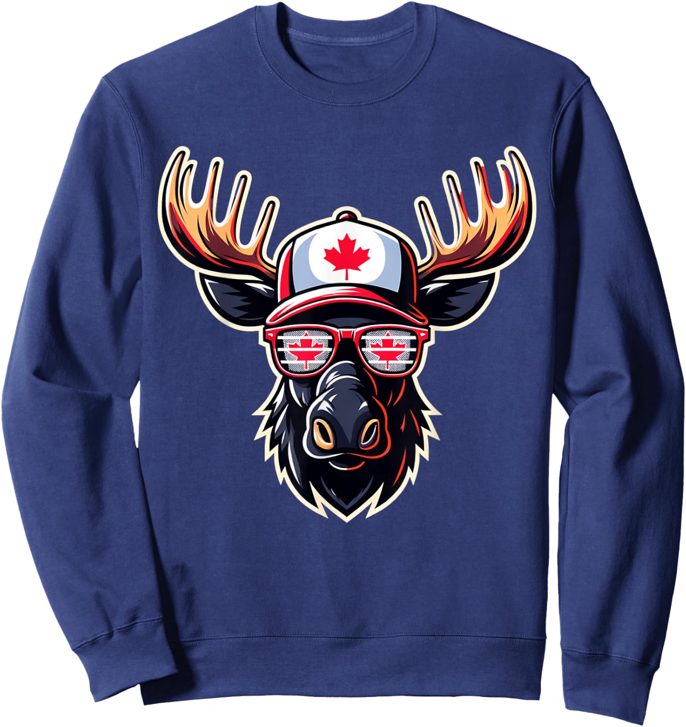 Funny Canada Flag Moose Sunglasses Canadian Flag Maple Leaf Sweatshirt - Sweatshirt | Navy