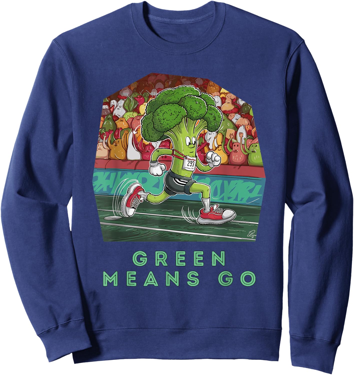 Funny Broccoli Running Cartoon Athletic Sweatshirt - Sweatshirt | Navy