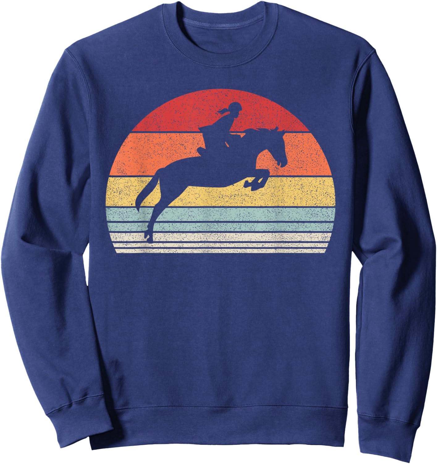 Vintage Retro English Riding Hunter Jumper Girl Riding Horse Sweatshirt - Sweatshirt | Navy