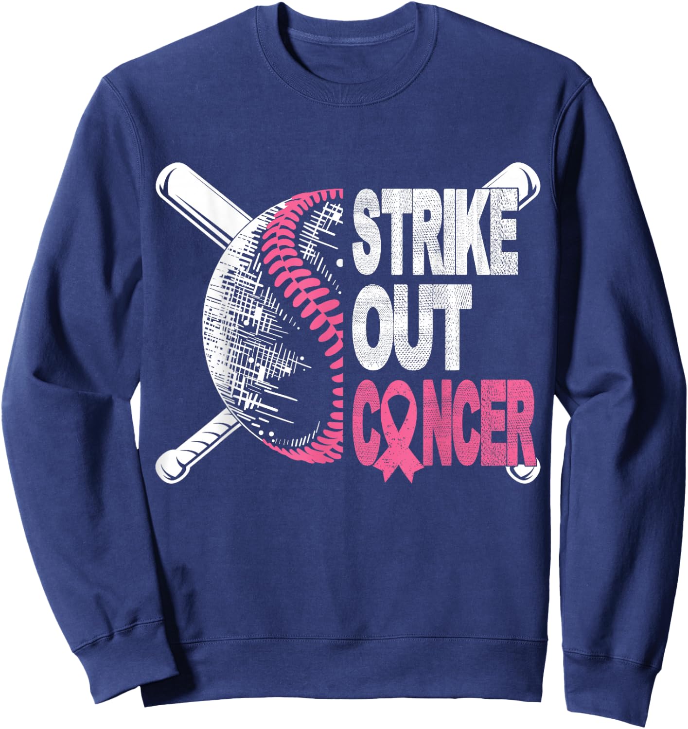 Strike Out Cancer Breast Cancer Awareness Baseball Warrior Sweatshirt - Sweatshirt | Navy