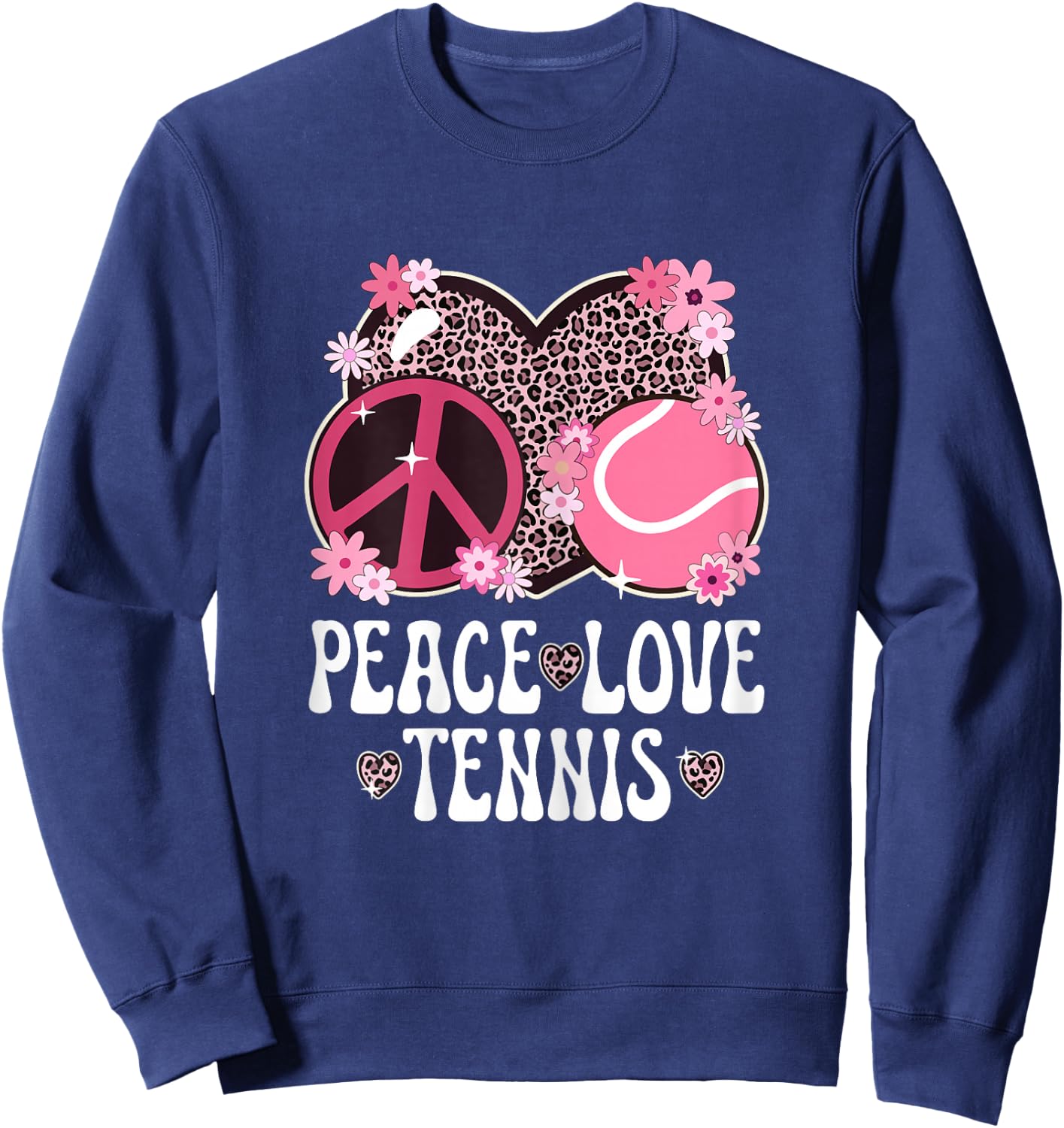 Peace Love Tennis Lover Leopard Print Women Girl Cute Tennis Sweatshirt - Sweatshirt | Navy