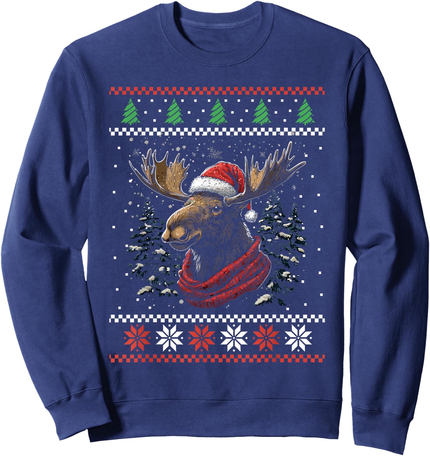 Moose Santa Hat Ugly Christmas Sweater Xmas Sweatshirt - Sweatshirt | Navy