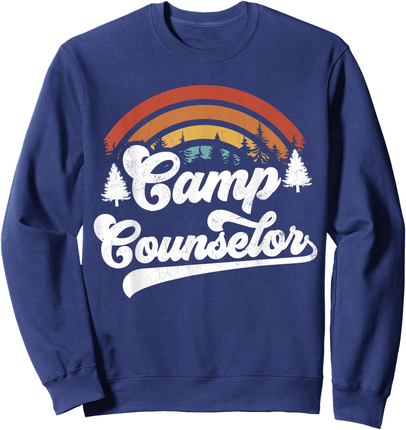 Summer Camp Counselor Staff Groovy Rainbow Camp Counselor Sweatshirt - Sweatshirt | Navy