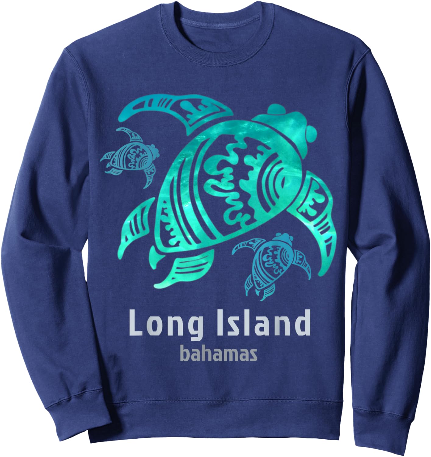 Long Island Bahamas Sea Blue Tribal Turtle Sweatshirt - Sweatshirt | Navy