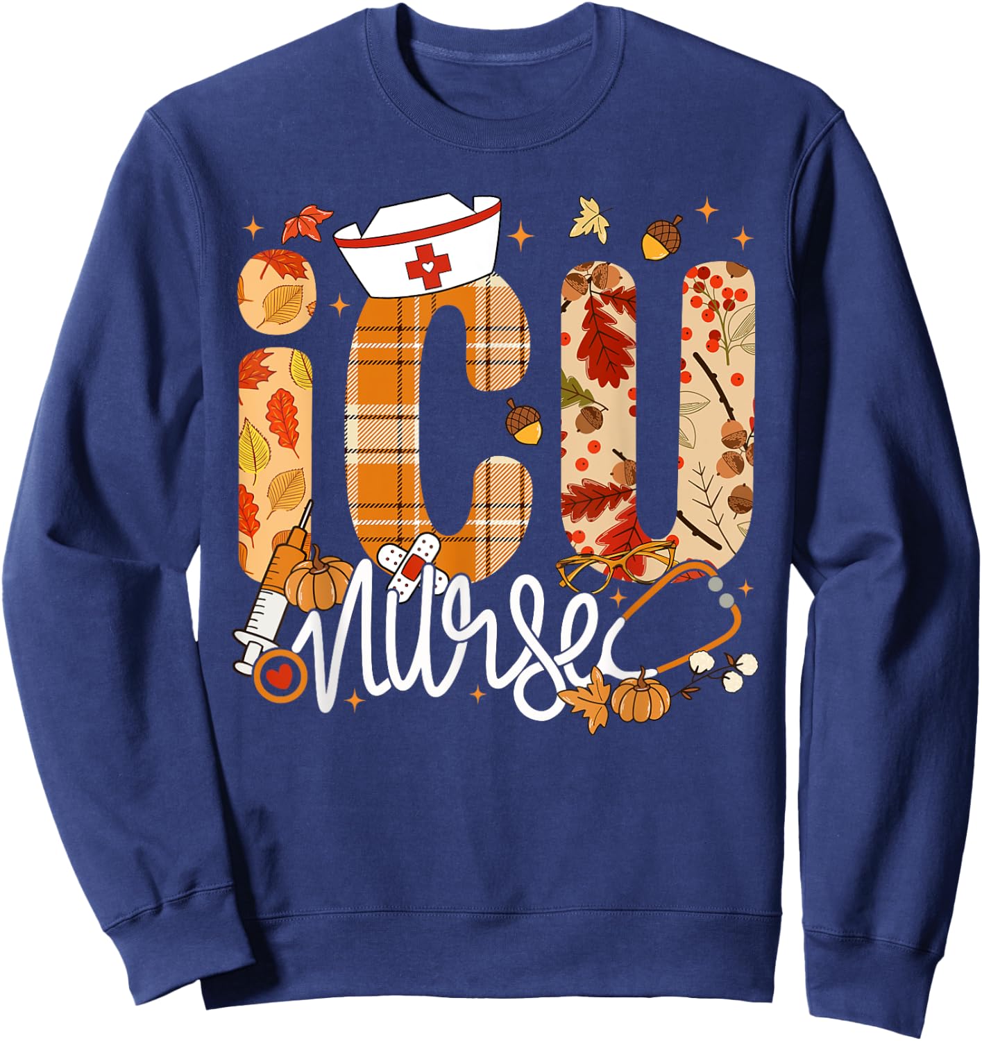 Stethoscope ICU Nurse Fall Yall Autumn Leaves Thanksgiving Sweatshirt - Sweatshirt | Navy