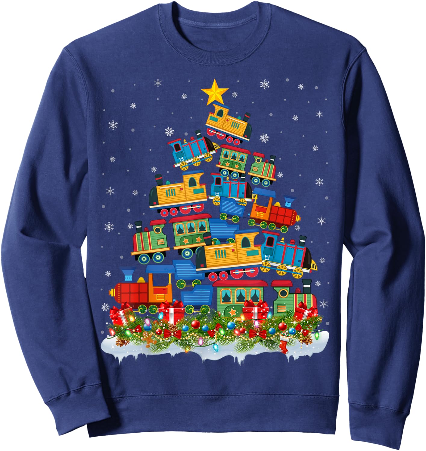 Train Lover Xmas Tree Santa Christmas Train Sweatshirt - Sweatshirt | Navy