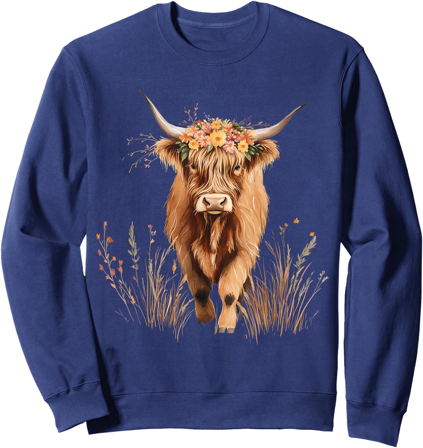 Scottish Highland Cow Messy Bun Scottish Highlander Cow Sweatshirt - Sweatshirt | Navy