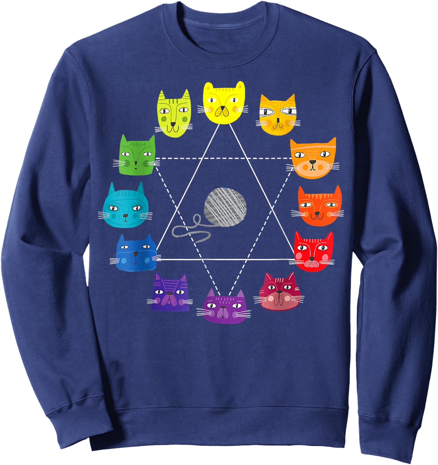Cat Themed Artist Color Wheel Educational Art Teacher Small Sweatshirt - Sweatshirt | Navy