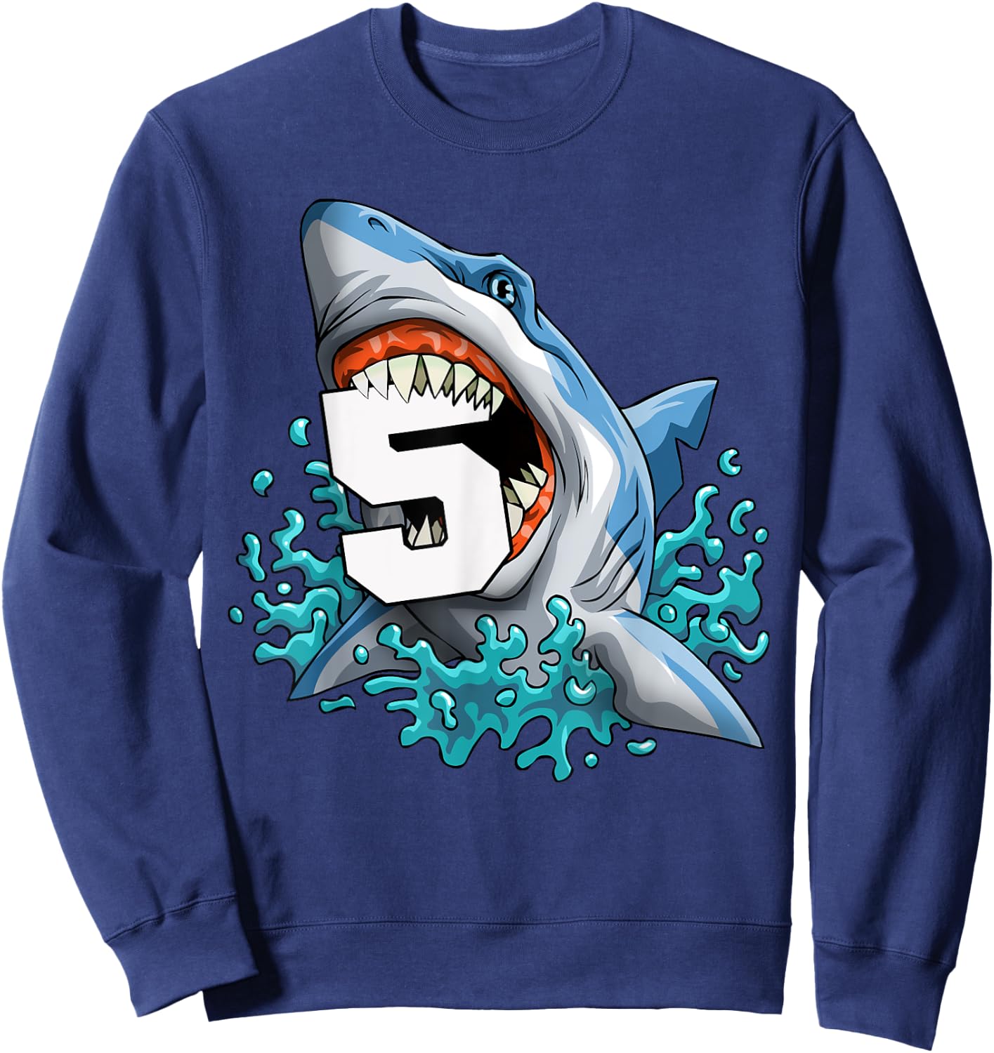 Kids Shark 5th Birthday Boys Funny Shark 5 yrs Old Birthday Sweatshirt - Sweatshirt | Navy
