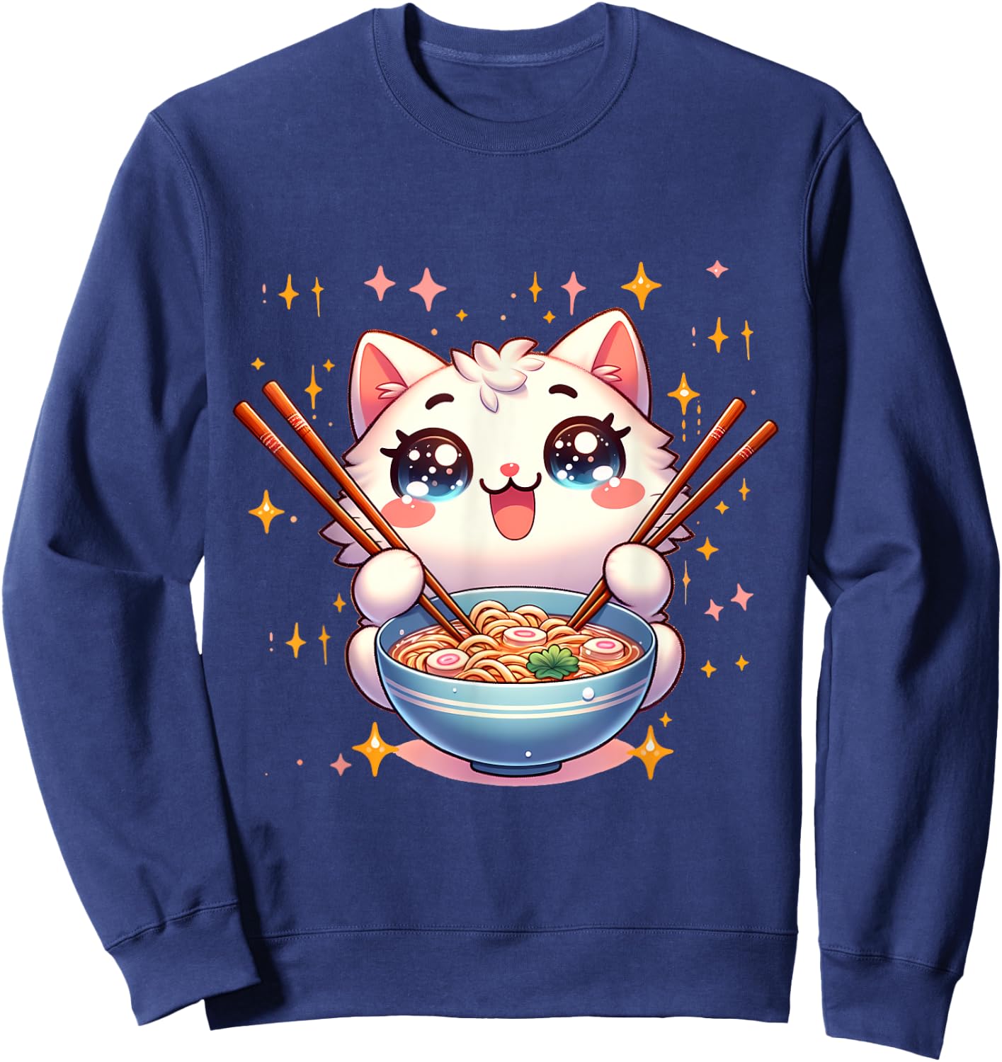 Katze Ramen Essen Nudeln Manga Anime Japanisch Kawaii Cute , black Sweatshirt - Sweatshirt | Navy