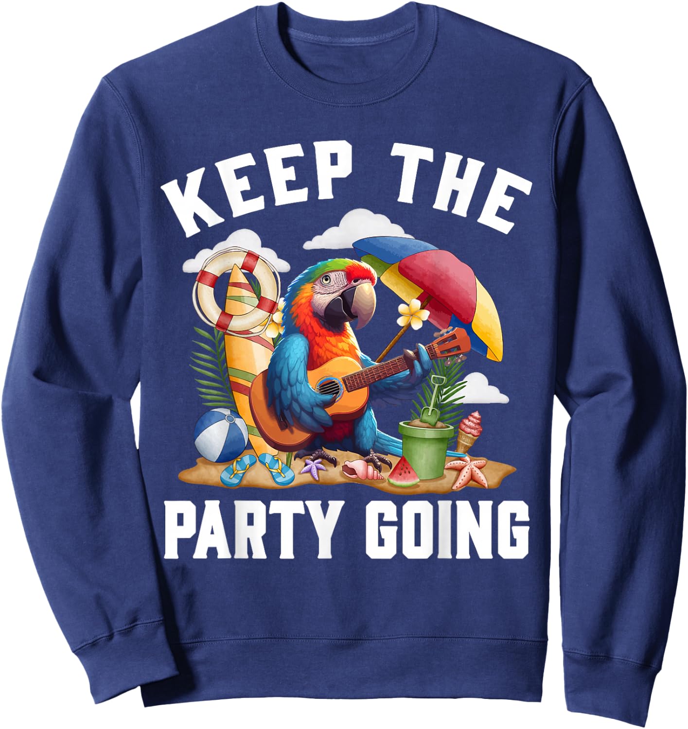 Keep the Party Going Funny Parrot Tribute , Small, Black Sweatshirt - Sweatshirt | Navy