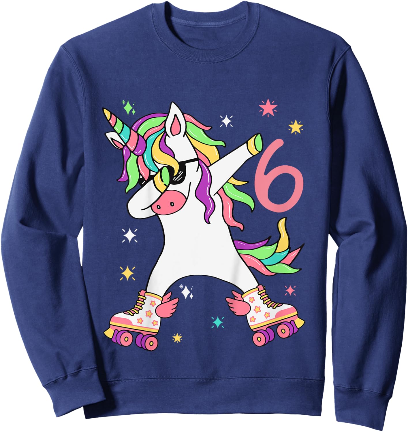 Children's Unicorn Birthday Decoration 6 Years, Birthday Girl 6 Years , black Sweatshirt - Sweatshirt | Navy