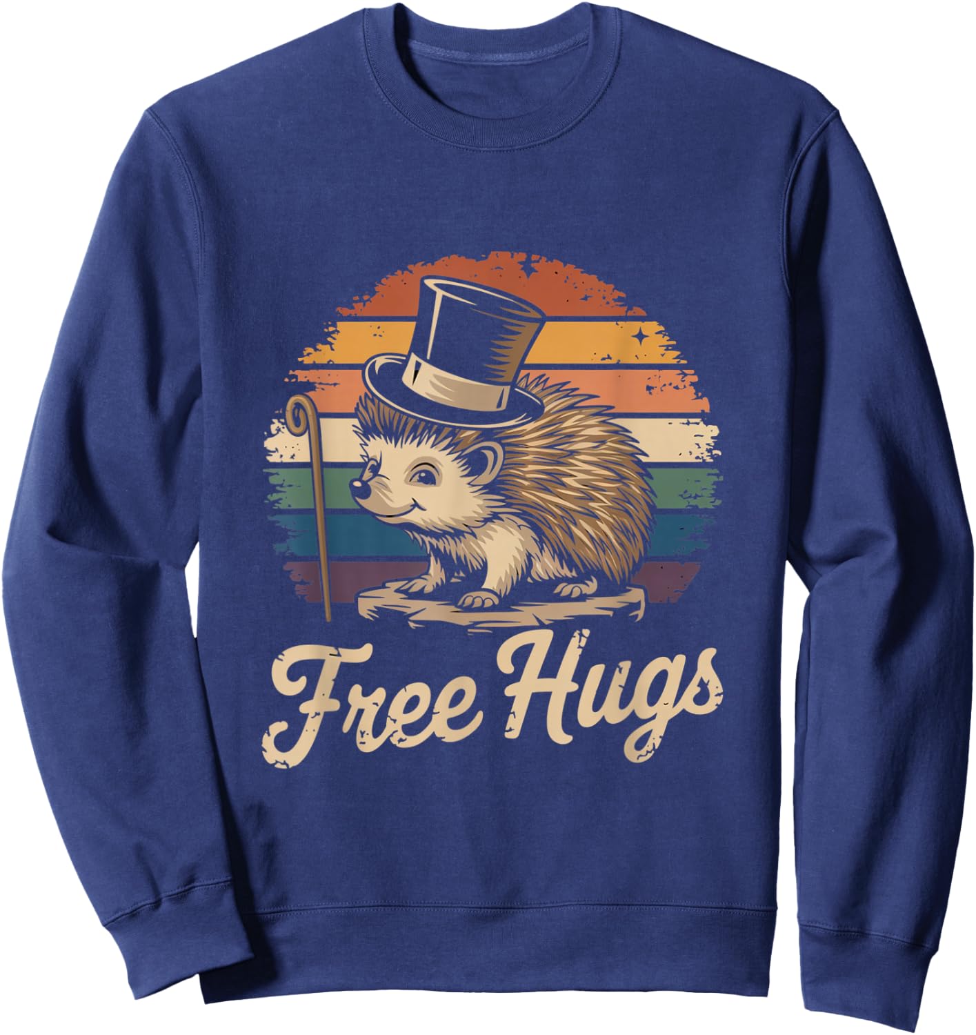 Retro Free Hugs Funny Hedgehog Hedge Hog Funny Free Dad Hugs Sweatshirt - Sweatshirt | Navy