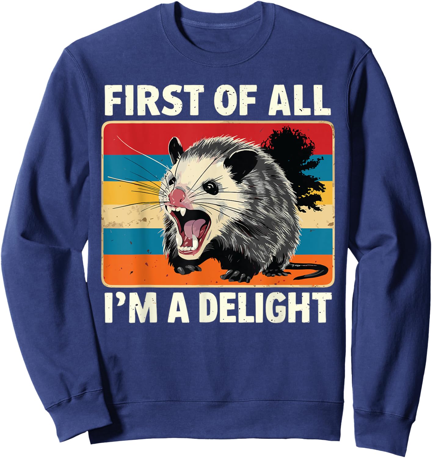 FIRST OF ALL I’M A DELIGHT Sarcastic Angry Opossum Possum Sweatshirt - Sweatshirt | Navy