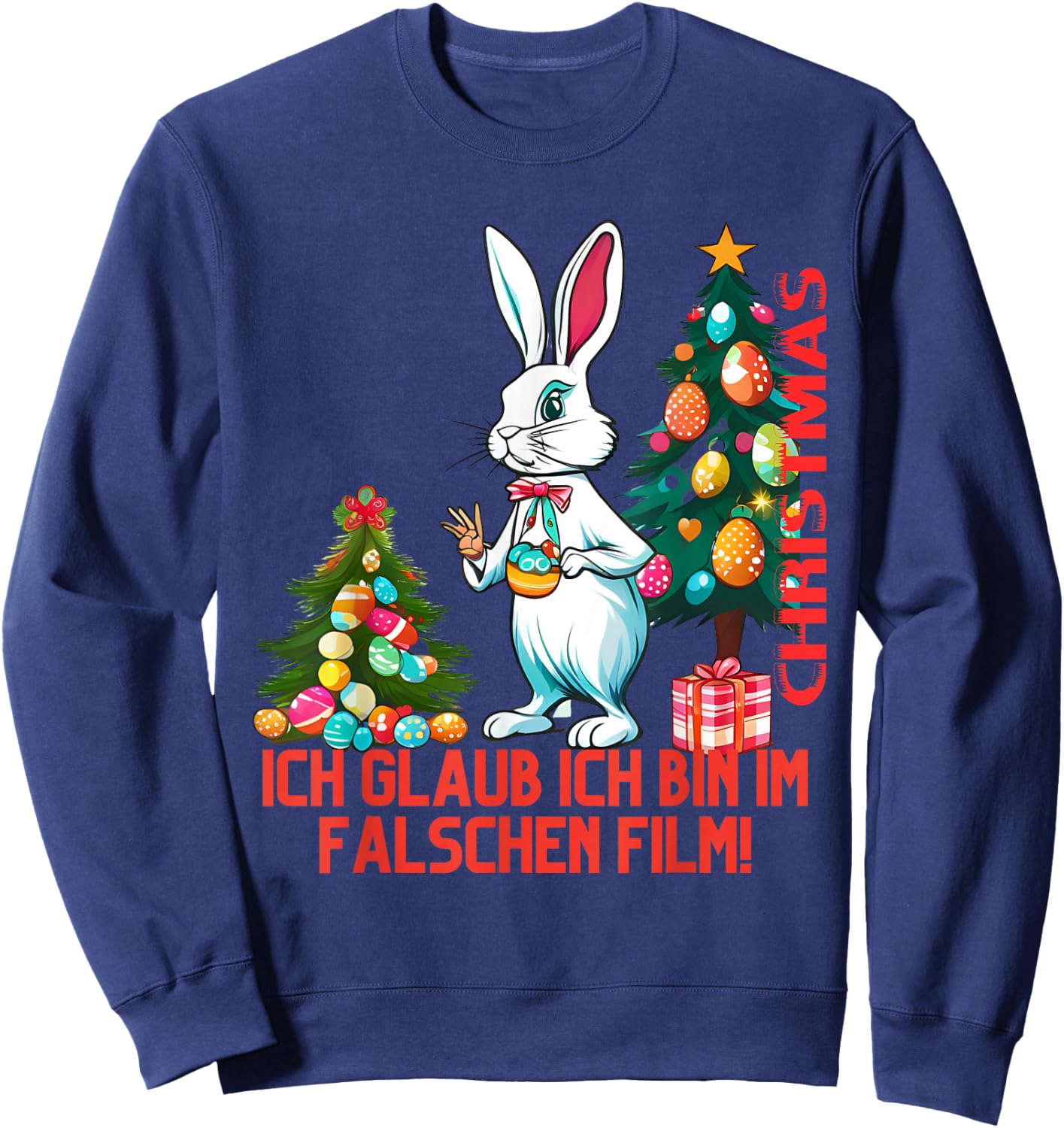 Easter Bunny on Christmas Tree Merry Christmas , black Sweatshirt - Sweatshirt | Navy