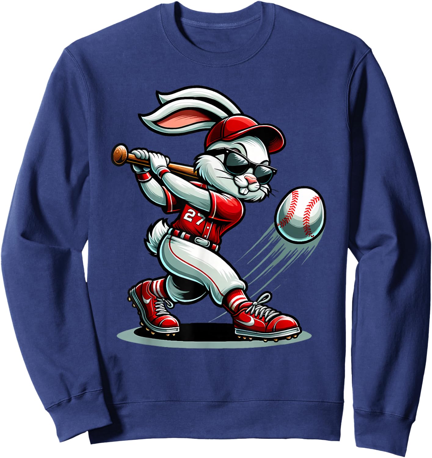 Funny Baseball Bunny Easter Shirts Kids Boys Toddler Sweatshirt - Sweatshirt | Navy