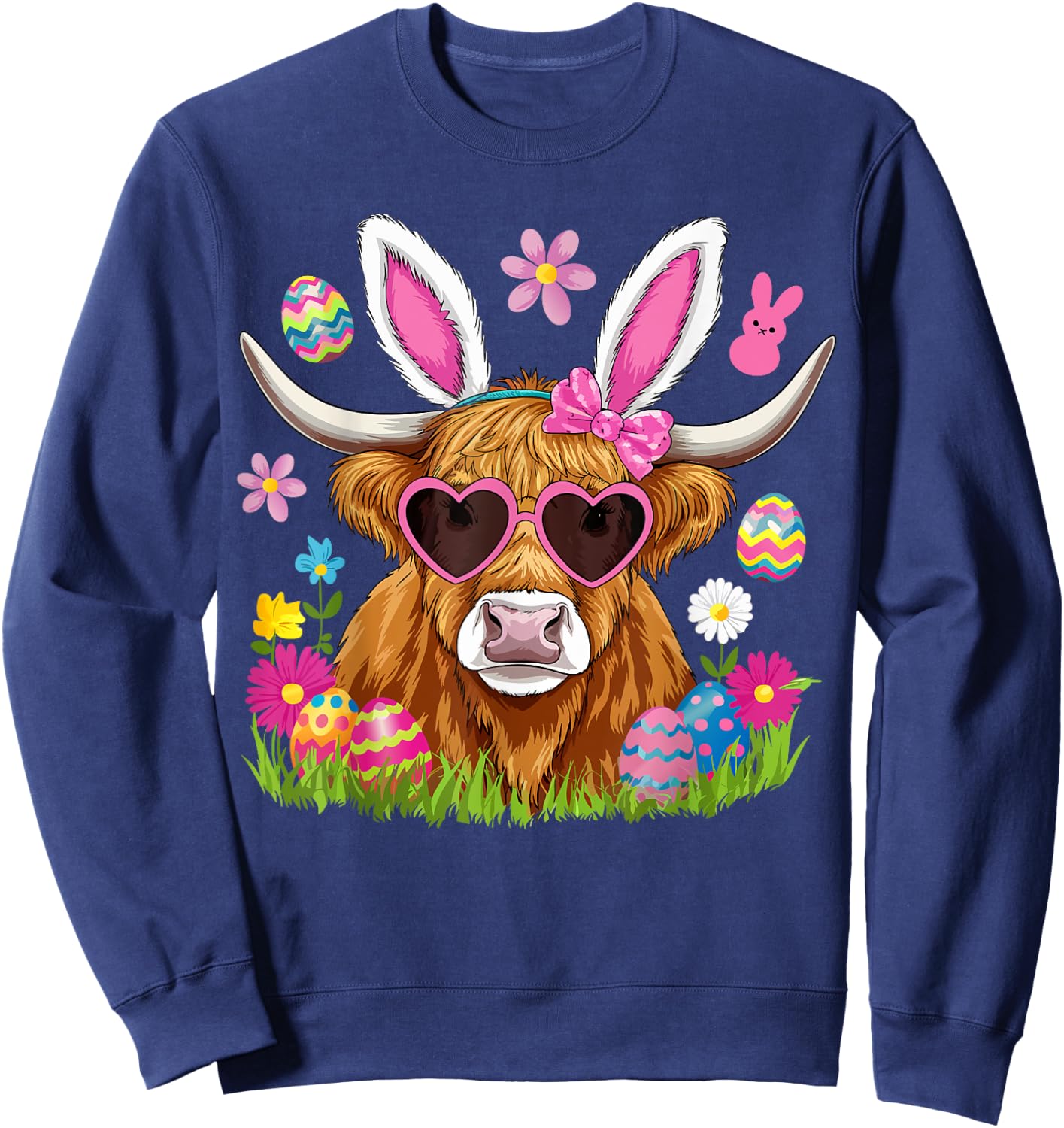 Easter Day Highland Cow Cute Easter Bunny Farmer Women Kids Sweatshirt - Sweatshirt | Navy
