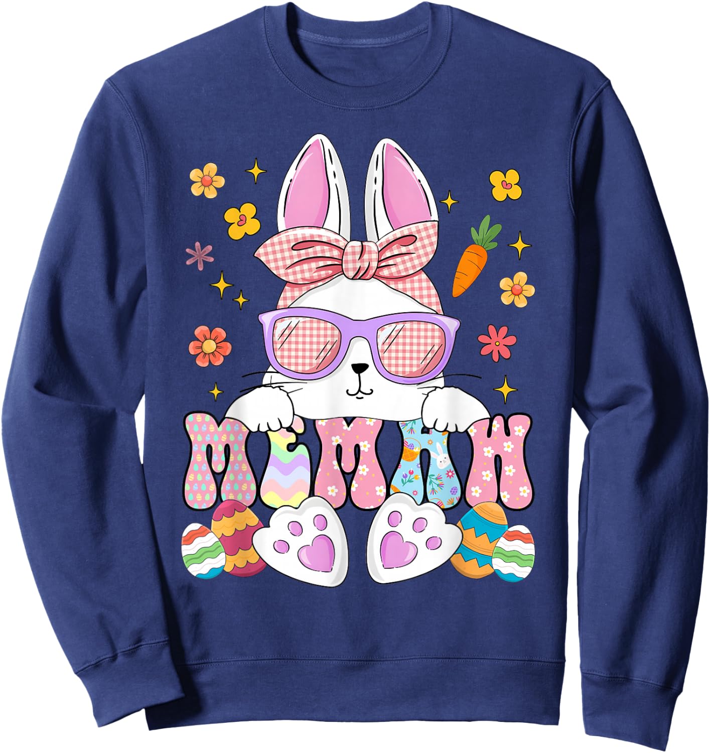 Happy Easter Day Memaw Bunny Matching Family Easter Party Sweatshirt - Sweatshirt | Navy