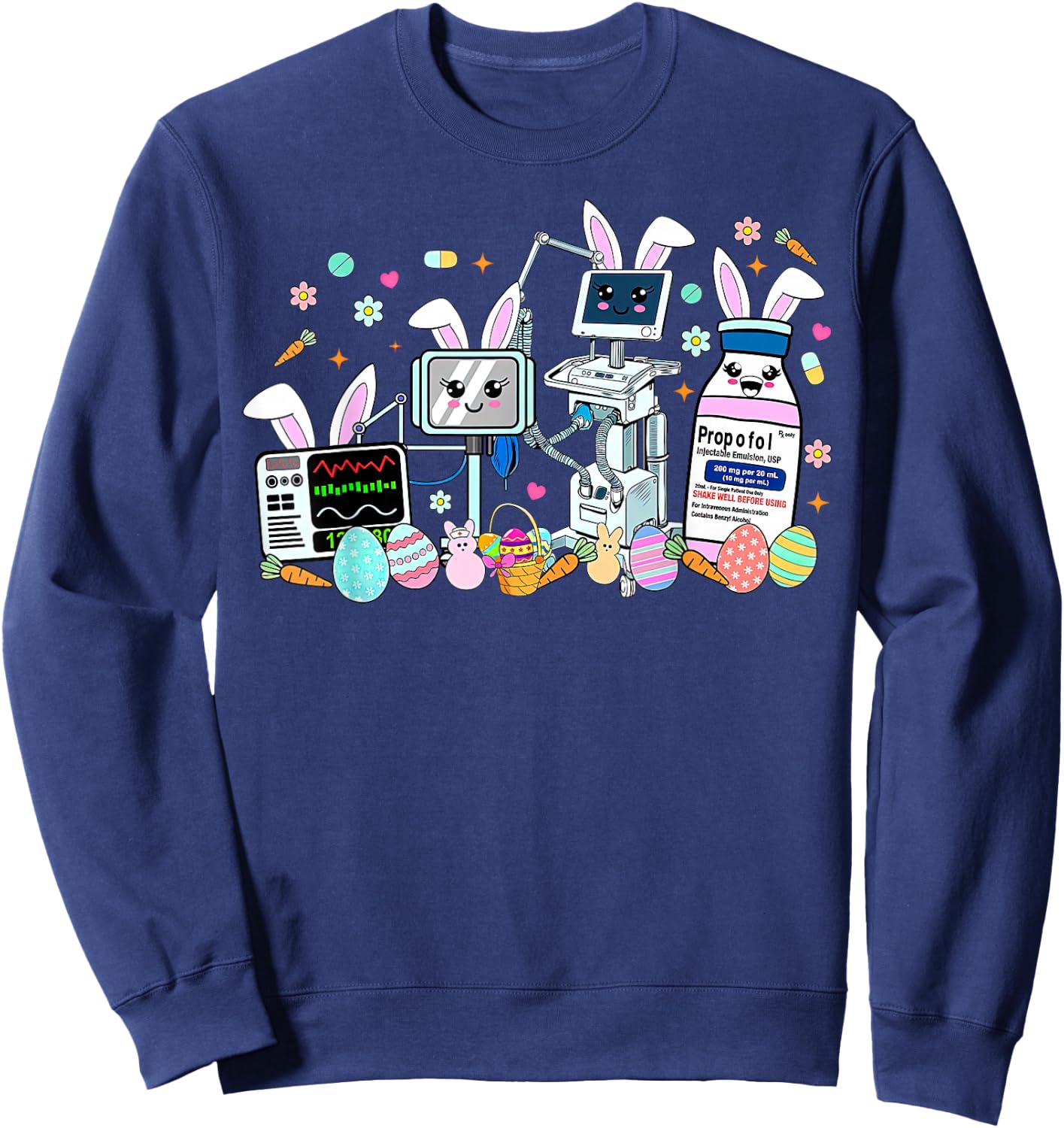 ICU Nurse Easter Day CRNA Nurse Pharmacology Bunny Nursing Sweatshirt - Sweatshirt | Navy