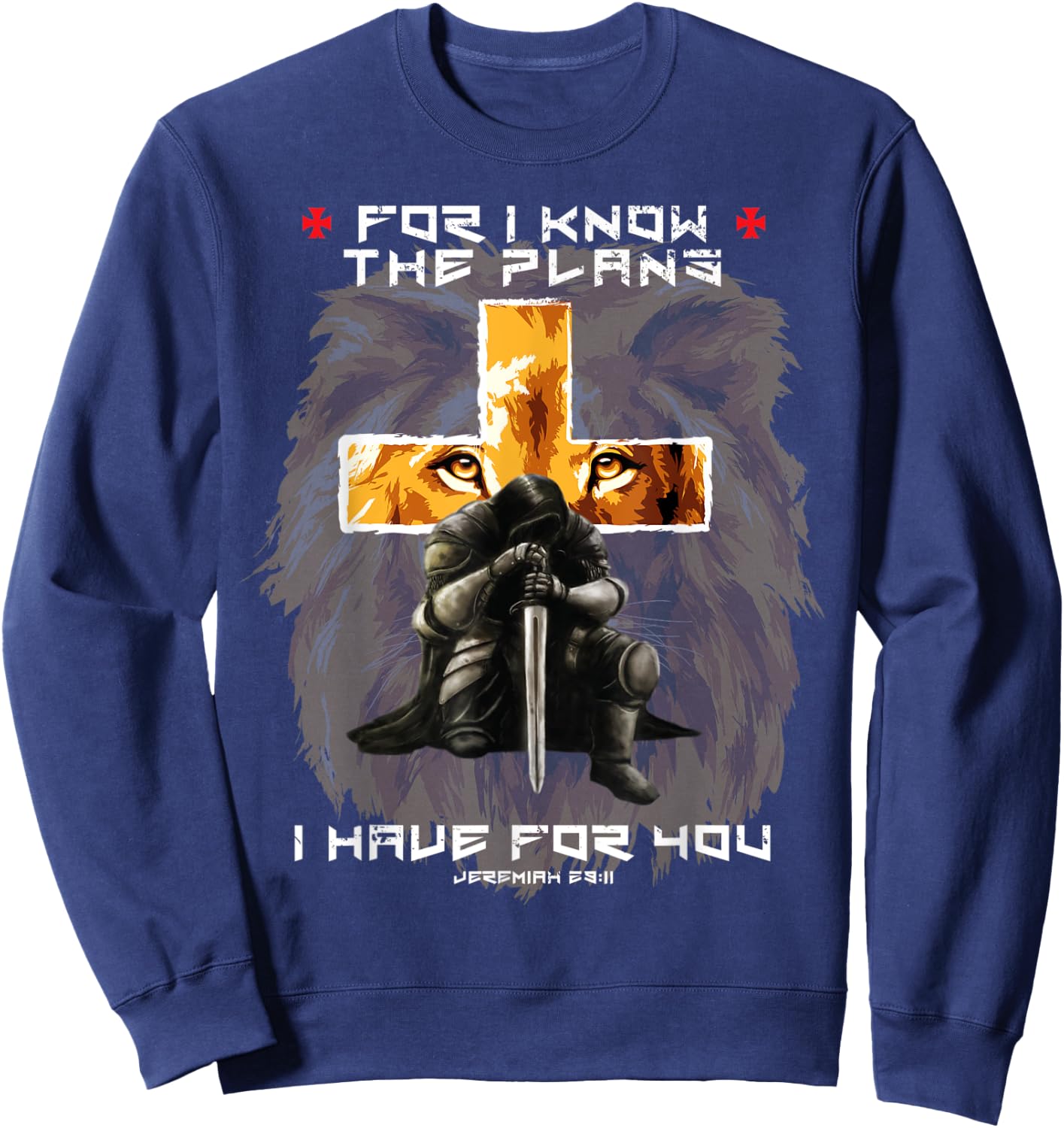 Jeremiah 29:11 Prayer Warrior Christian Cross Lion Graphic Sweatshirt - Sweatshirt | Navy