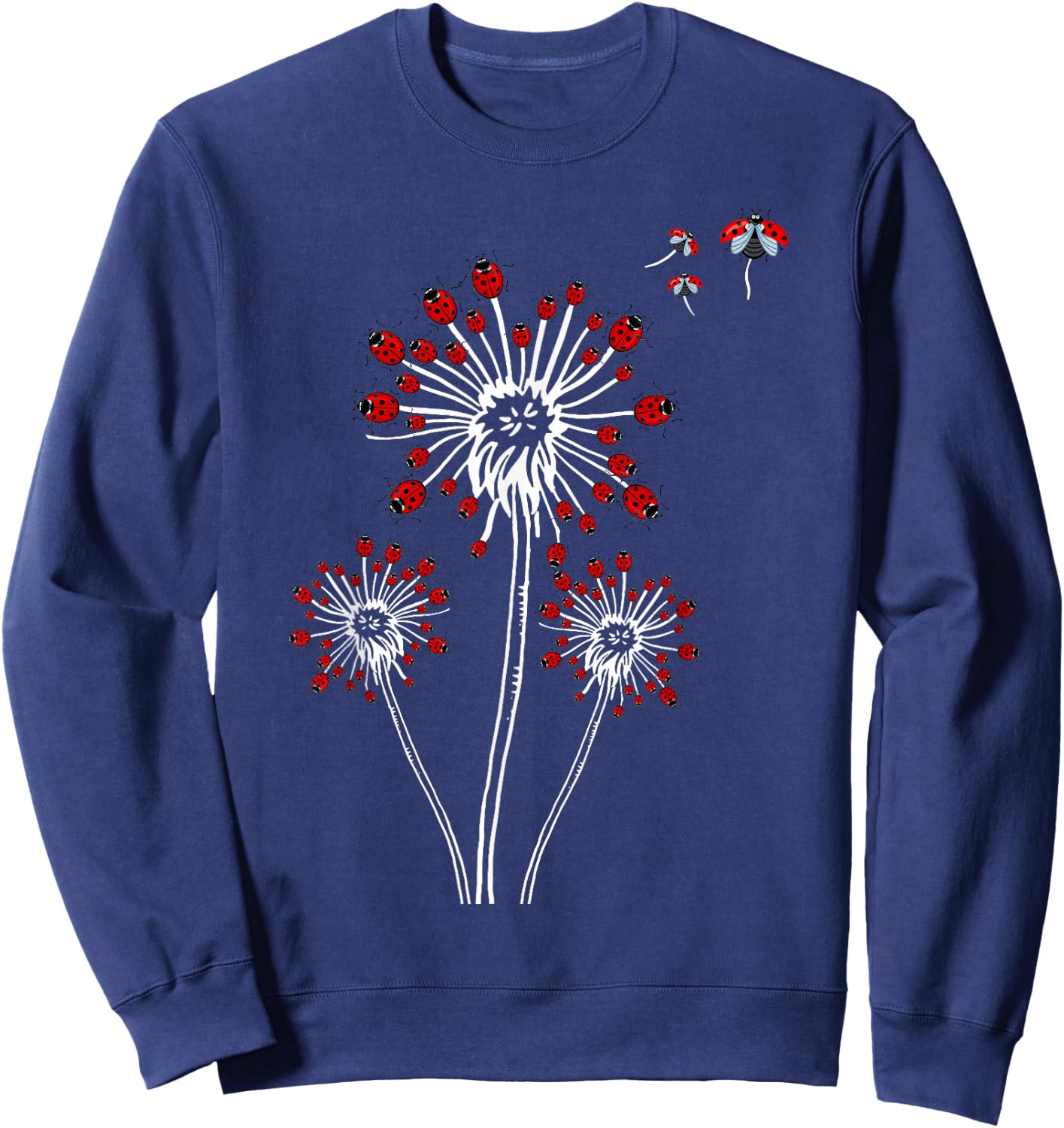 Flower Dandelion Ladybugs for Ladybug Lover | Ladybug Sweatshirt - Sweatshirt | Navy