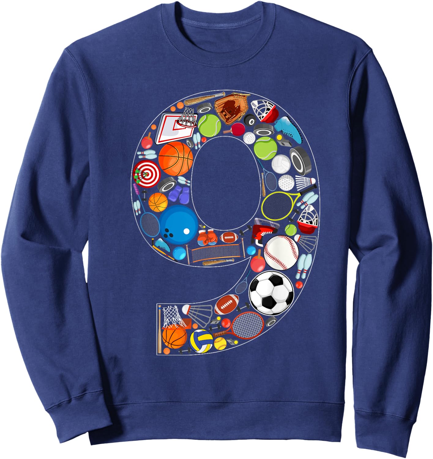 9th Birthday Sports Themed 9 Year Old Party Kids Sweatshirt - Sweatshirt | Navy