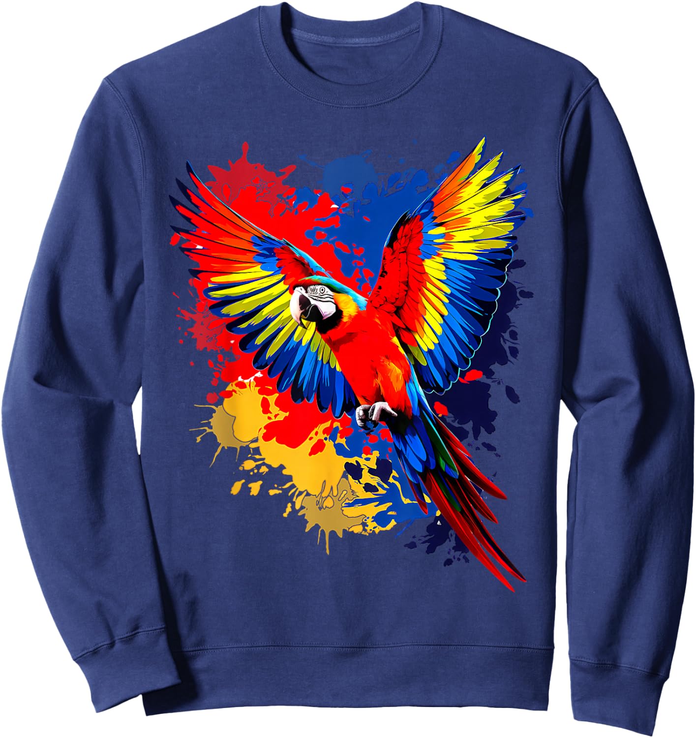 Splash Art Scarlet Macaw Parrot Lover Colorful Sweatshirt - Sweatshirt | Navy