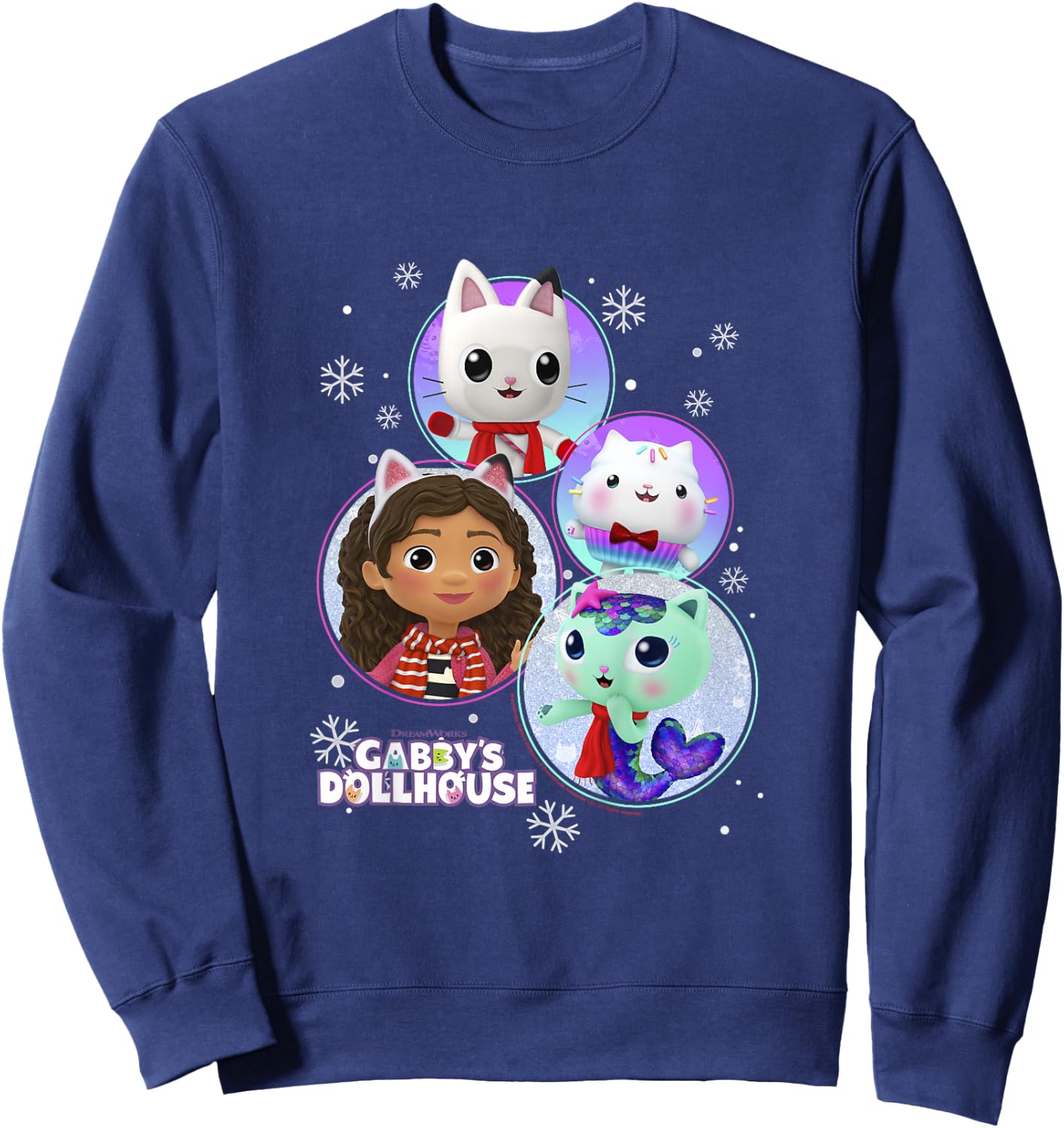 Kids Gabby's Dollhouse Group Christmas Character Snowflake Panels Sweatshirt - Sweatshirt | Navy
