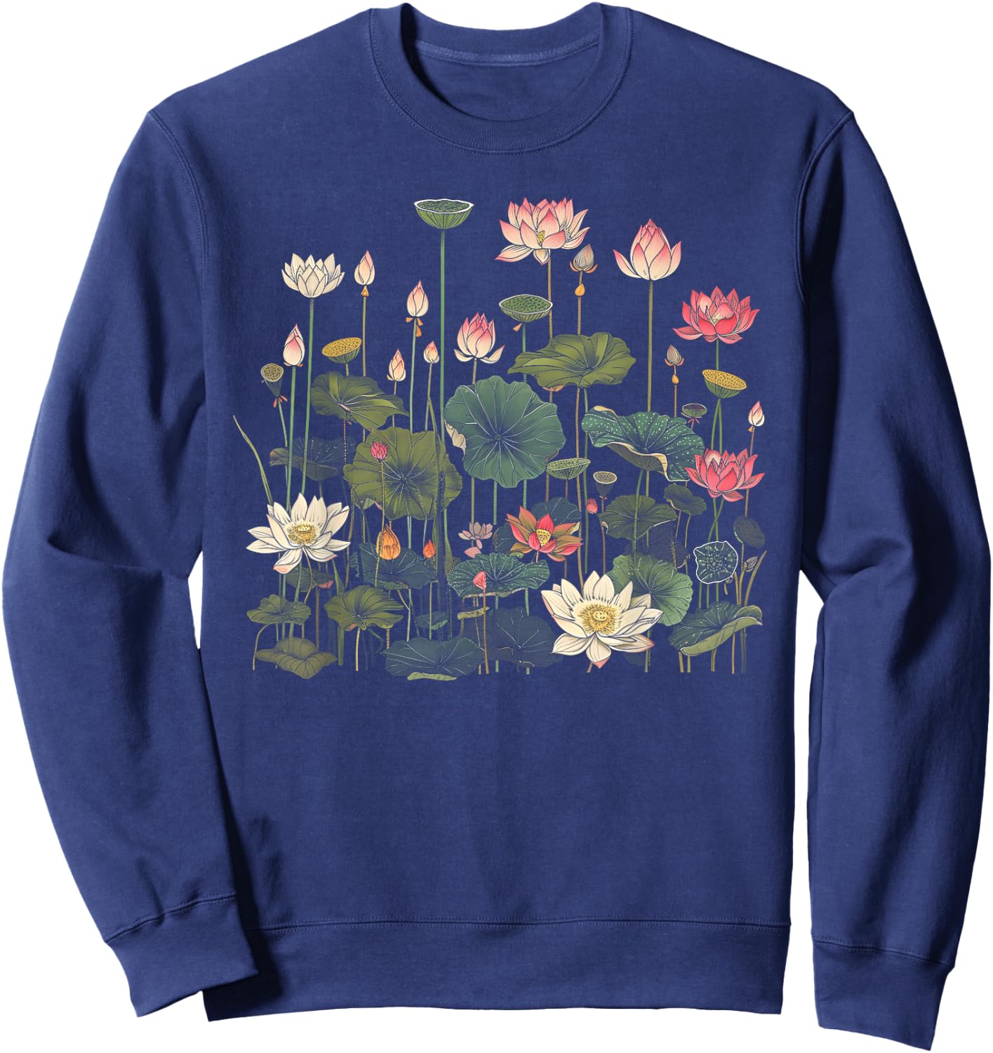 Vintage Botanical Lotus Flower Girl Sweatshirt - Sweatshirt | Navy