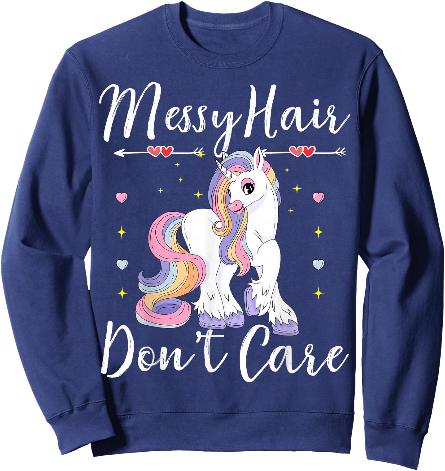 Messy Hair Don't Care Unicorn Lovers Messy Bun Hair Kids Sweatshirt - Sweatshirt | Navy