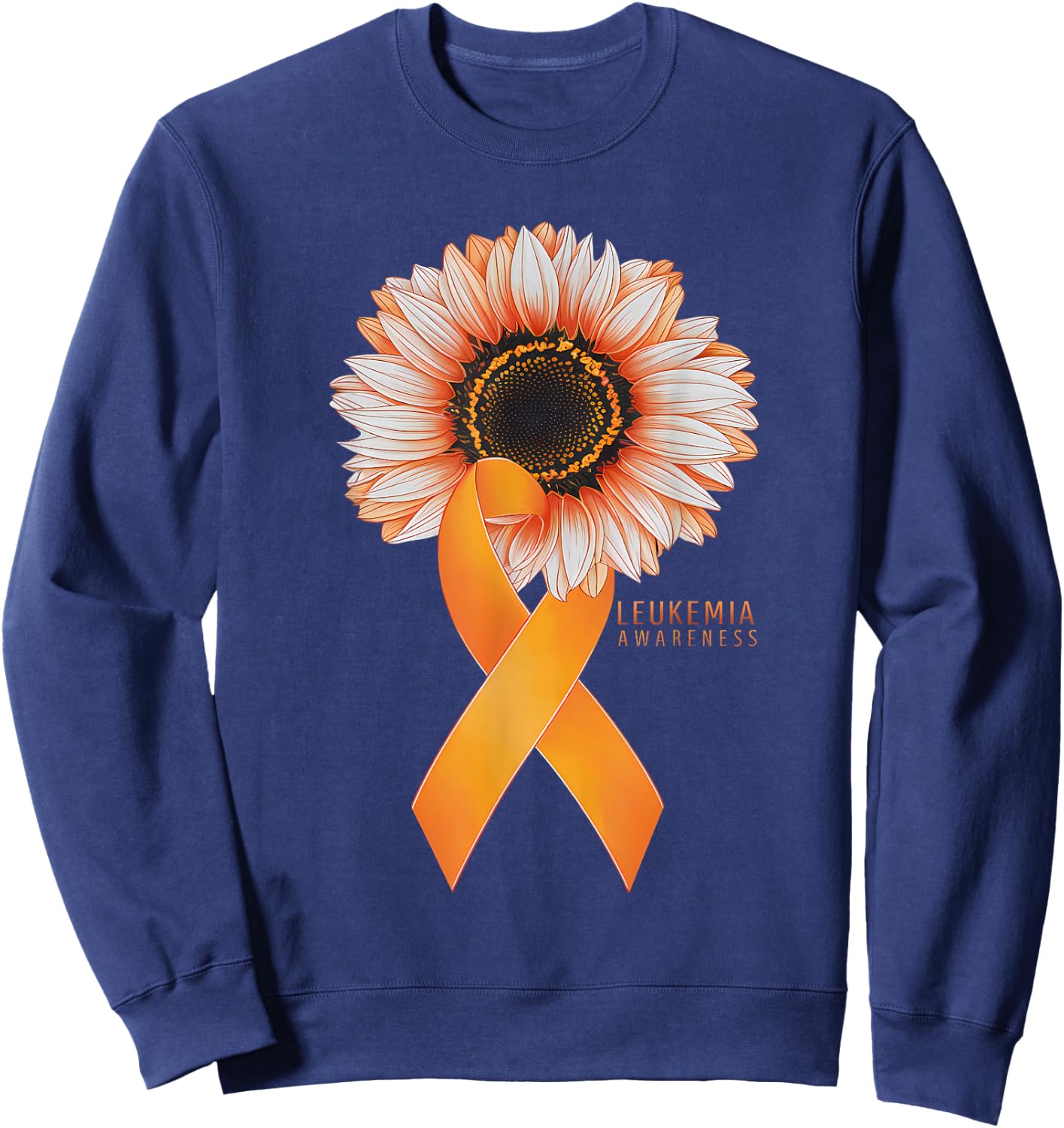 Leukemia Cancer Awareness Sunflower Warrior Orange Ribbon Sweatshirt - Sweatshirt | Navy
