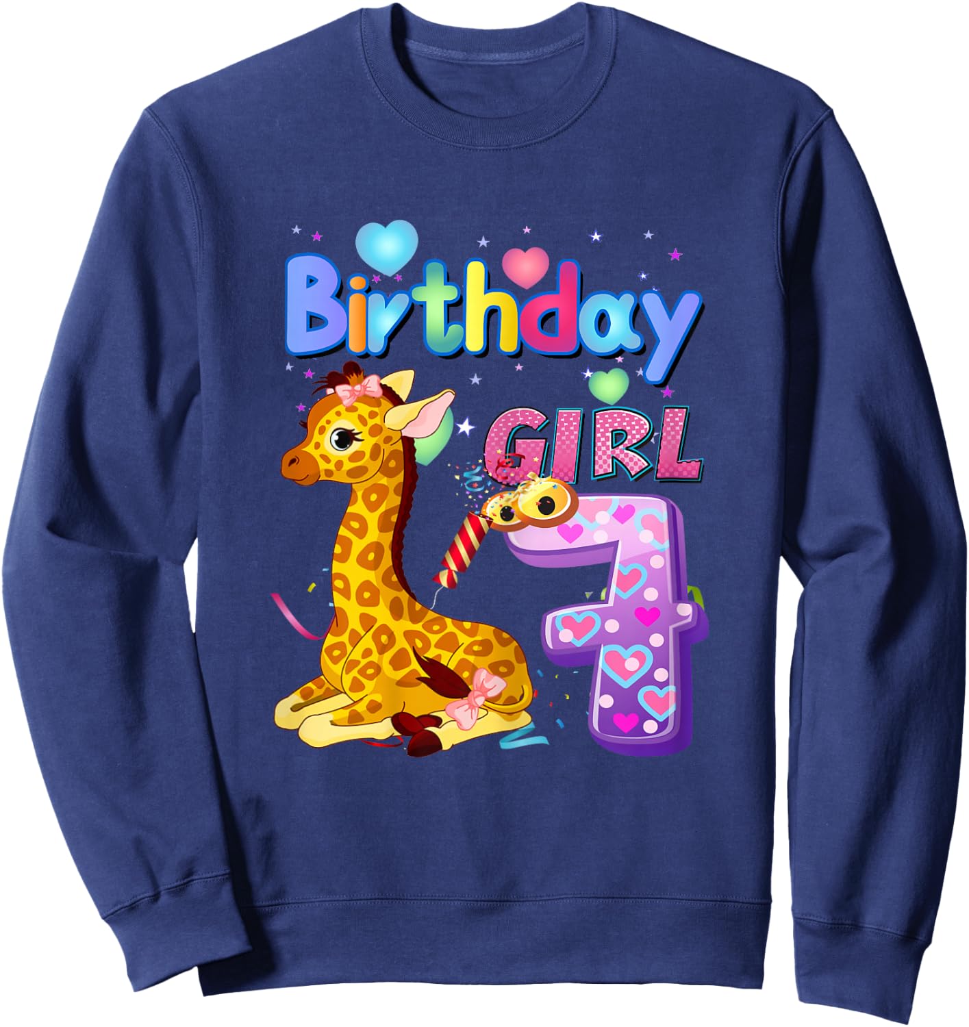 Giraffe Birthday For Girl 7th Giraffe Birthday 7 Year Old) Sweatshirt - Sweatshirt | Navy