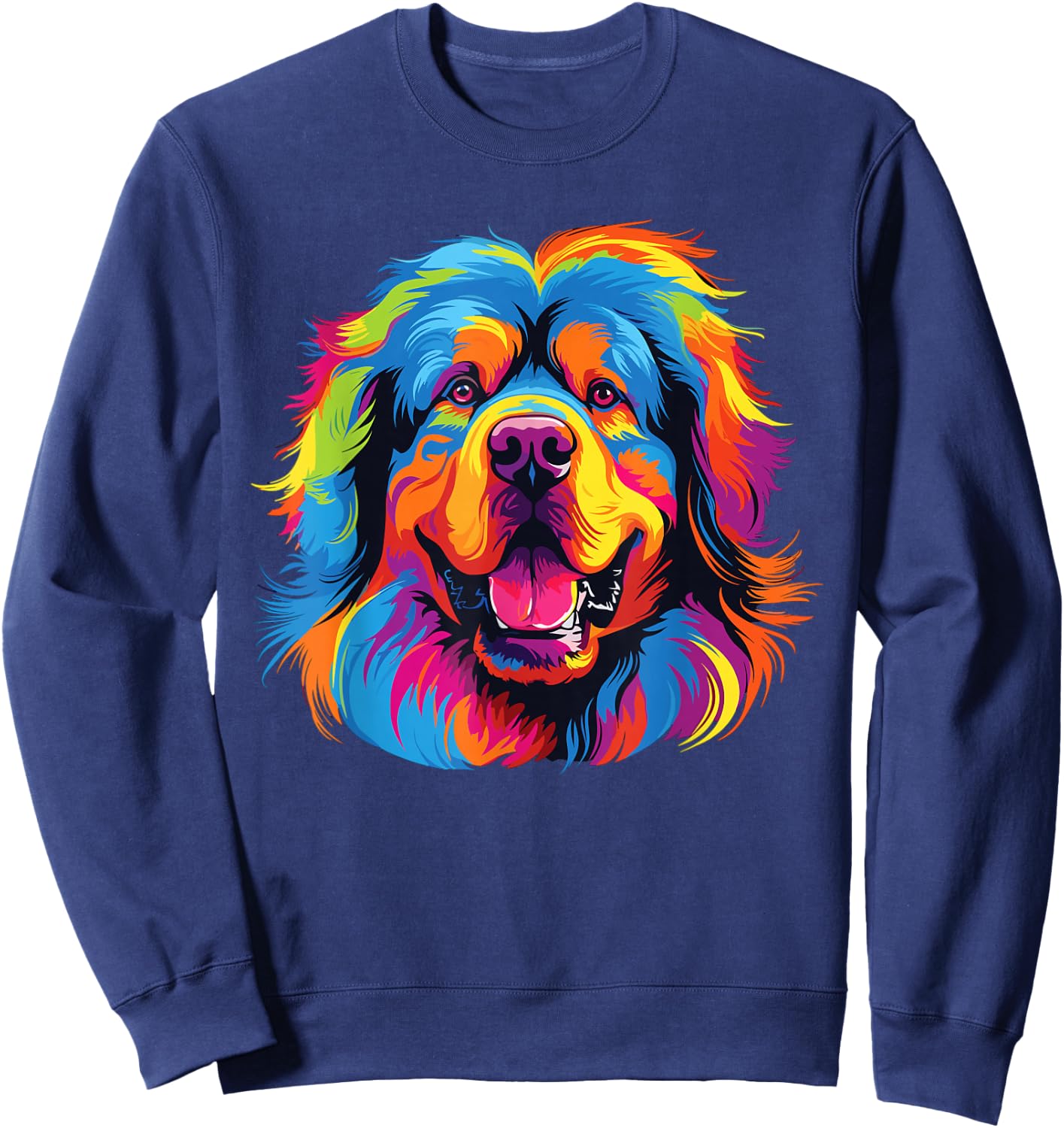 Retro Tibetan Mastiff Dog -Adult Tibetan Mastiff Dog Multicolor Watercolor Short Sleeve Small Sweatshirt - Sweatshirt | Navy
