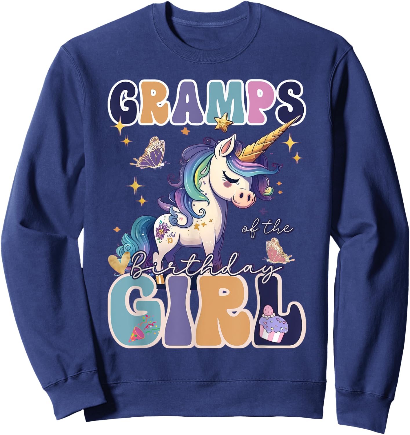 Gramps Of The Birthday Girl Unicorn Girls Family Matching Sweatshirt - Sweatshirt | Navy