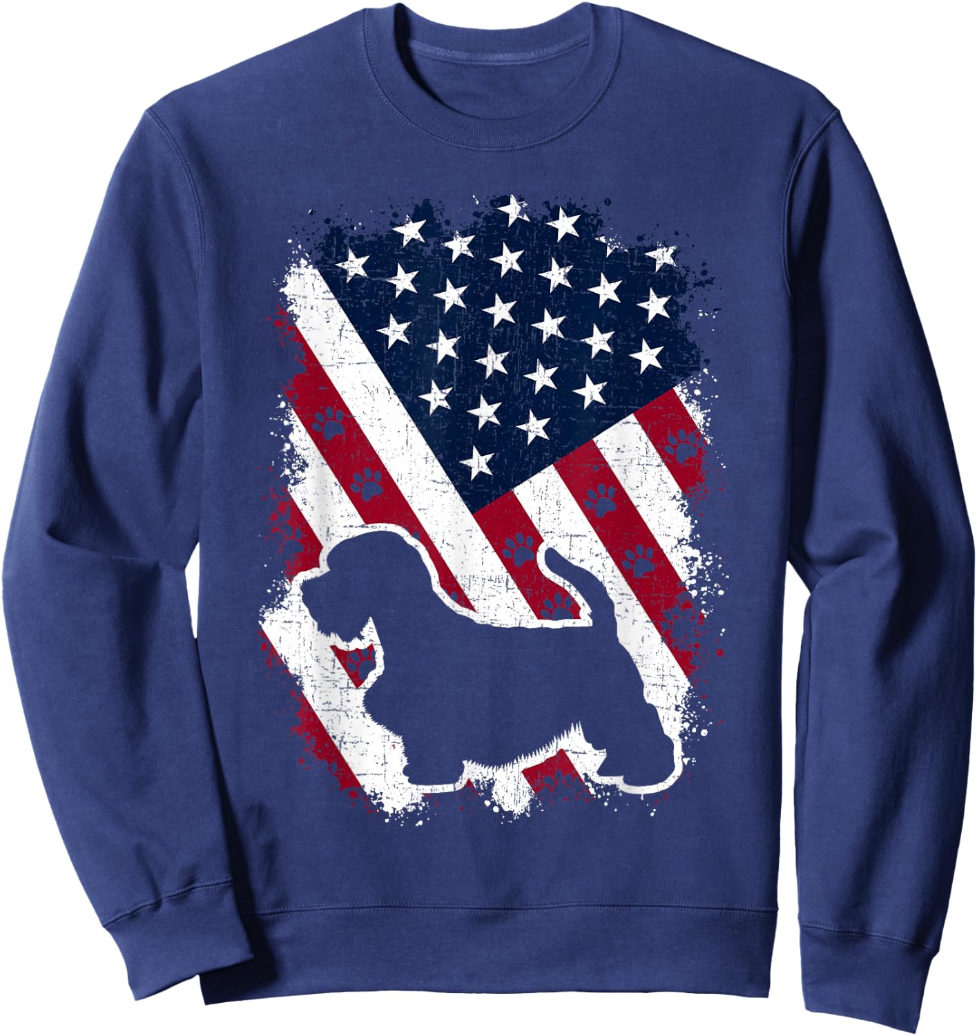 American US Flag Sealyham Terrier Dog Lover 4th of July Sweatshirt - Sweatshirt | Navy