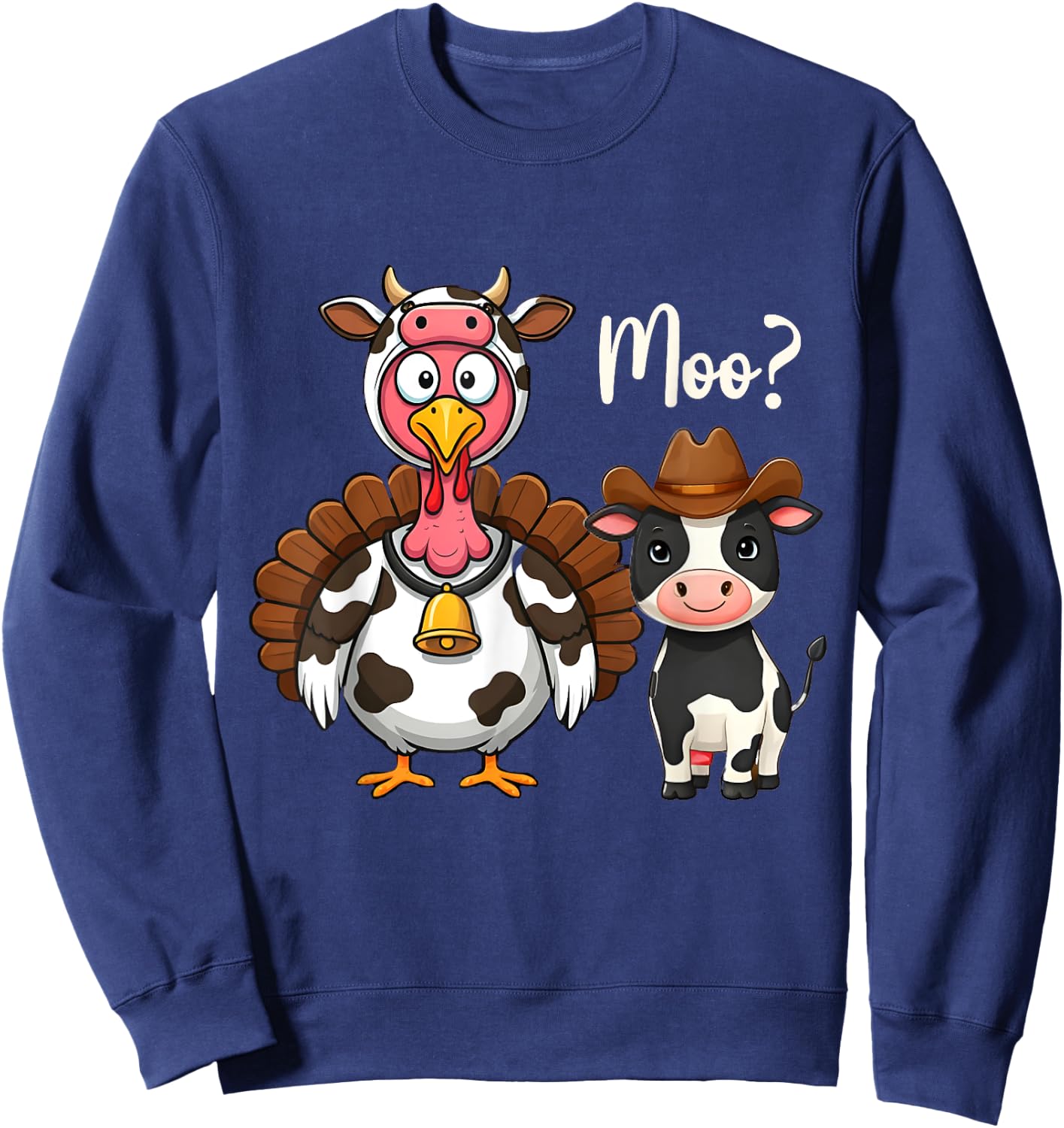 Turkey Moo Cow Funny Thanksgiving Cute Cow Costume Sweatshirt - Sweatshirt | Navy