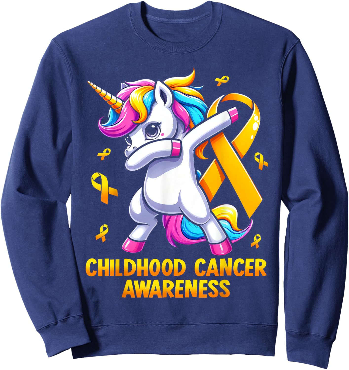Unicorn Gold Ribbon Girls Childhood Cancer Awareness Sweatshirt - Sweatshirt | Navy