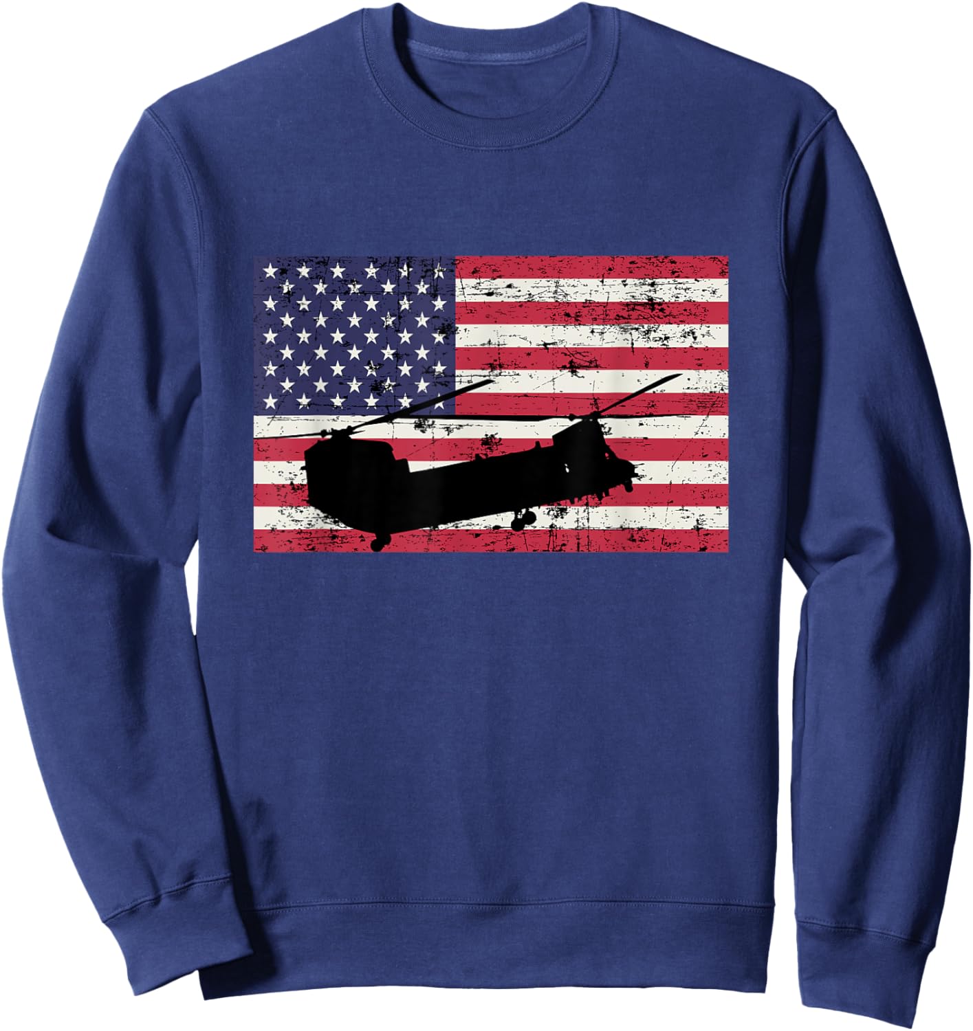 Patriotic CH-47 Chinook Helicopter American flag Sweatshirt - Sweatshirt | Navy